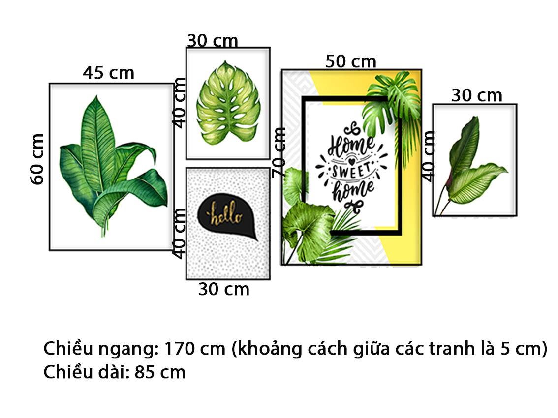 Bộ 5 Tranh Lá Cây Nhiệt Đới - HD796