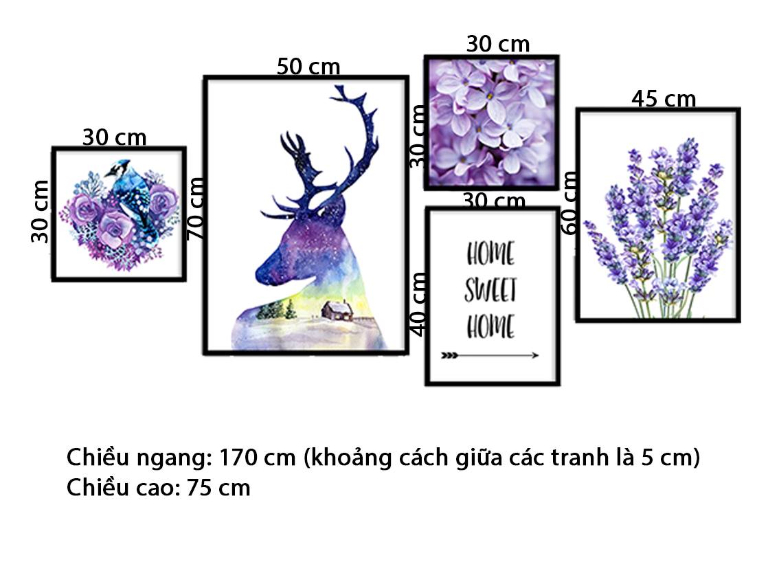 Bộ 5 Tranh Hươu, Đóa Hoa Tím Lãng Mạn Và Quotes - HD775
