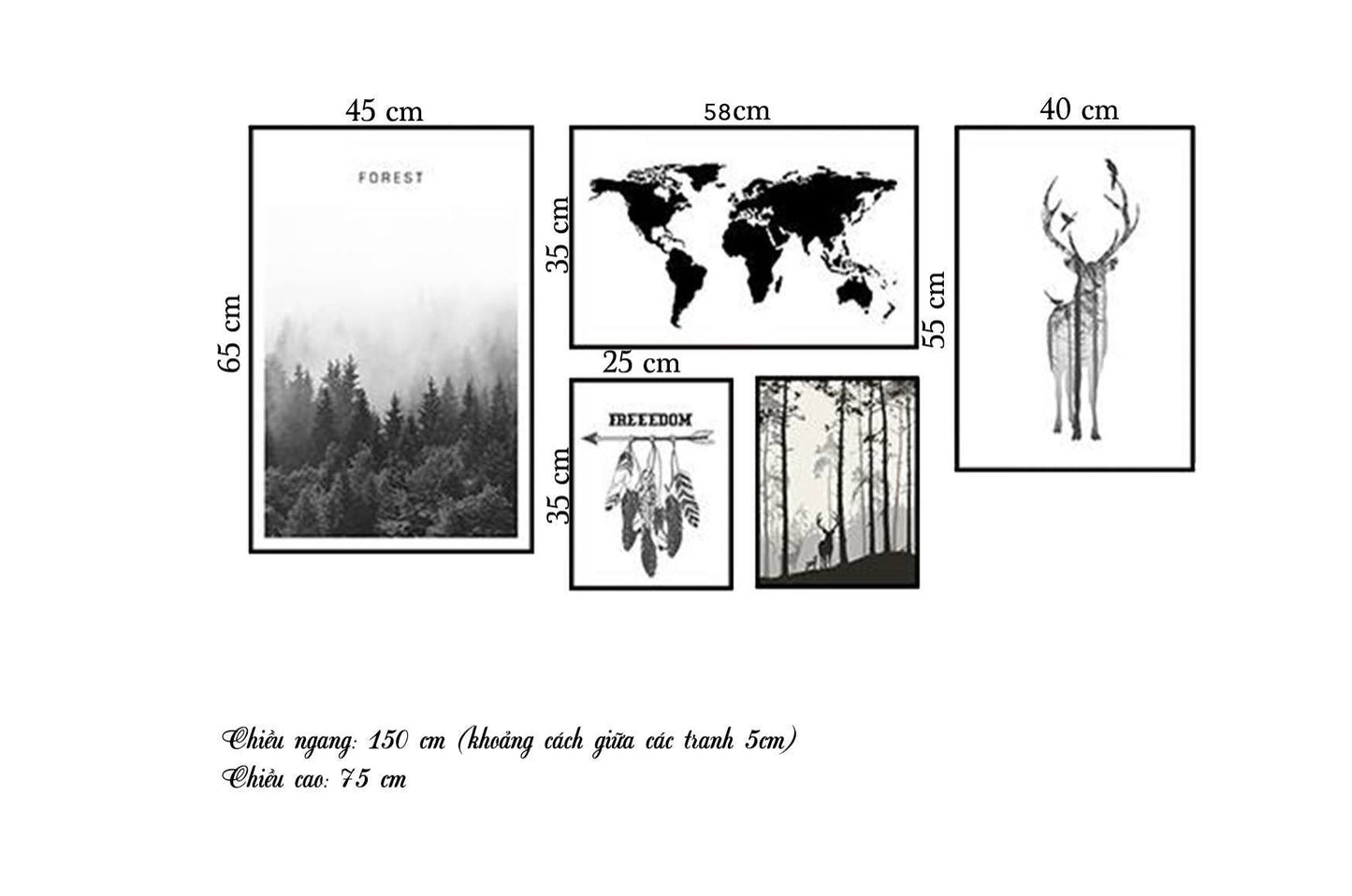 Bộ 5 Tranh Hươu, Khu Rừng Và Bản Đồ - HD127