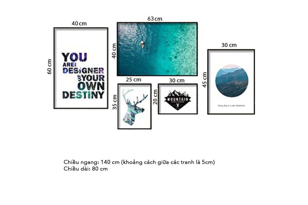 Bộ 5 Tranh Biển, Đồi Núi, Hươu Và Quotes - HD138