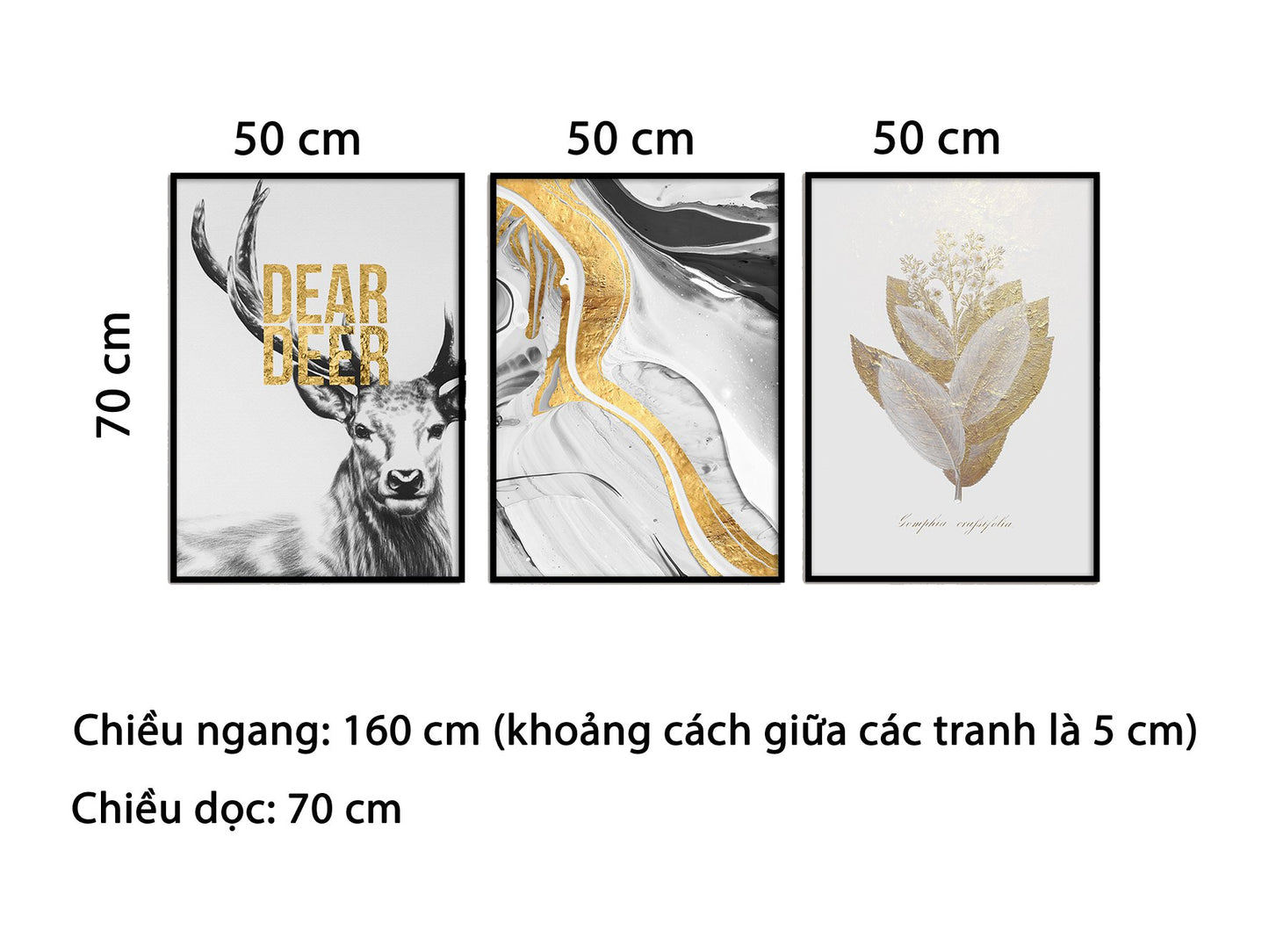 Bộ 3 Tranh Hươu Và Trừu Tượng Tam Sắc - HD802