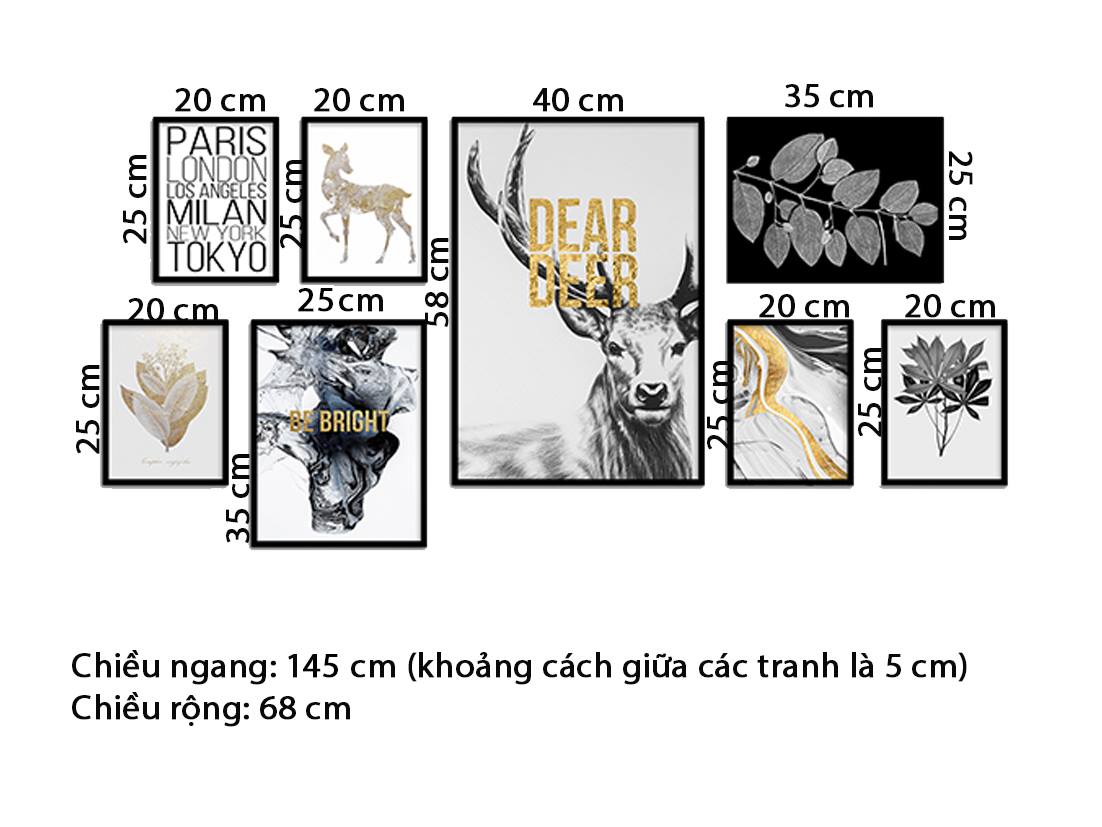 Bộ 8 Tranh Hươu, Lá Cây Và Quotes - HD801
