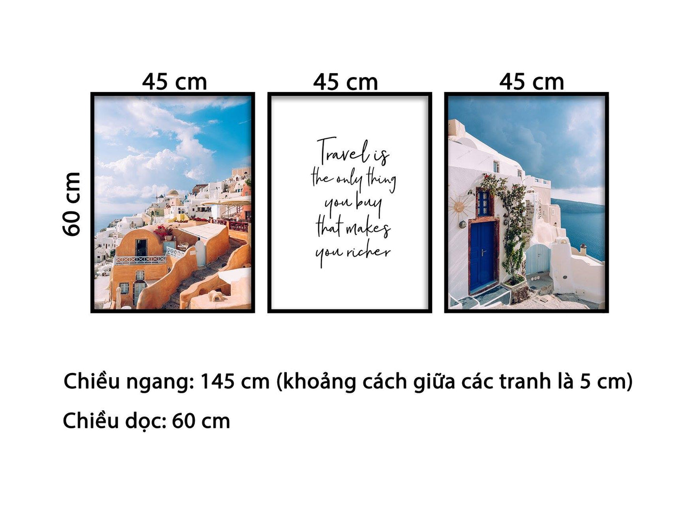 Bộ 3 Tranh Dải Nhà Bên Bãi Biển Và Quotes - HD817