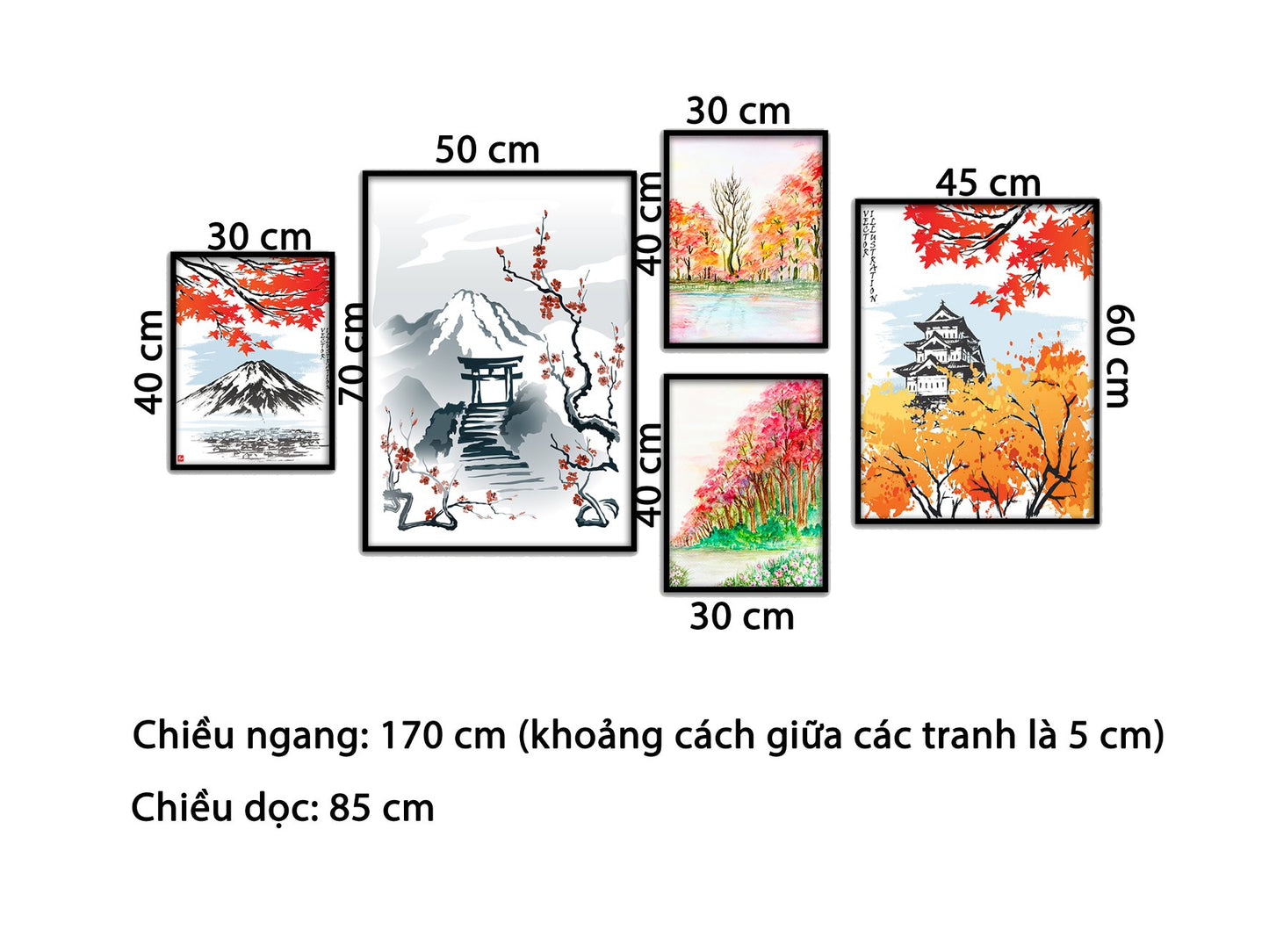 Bộ 5 Tranh Nét Đẹp Nhật Bản - HD814