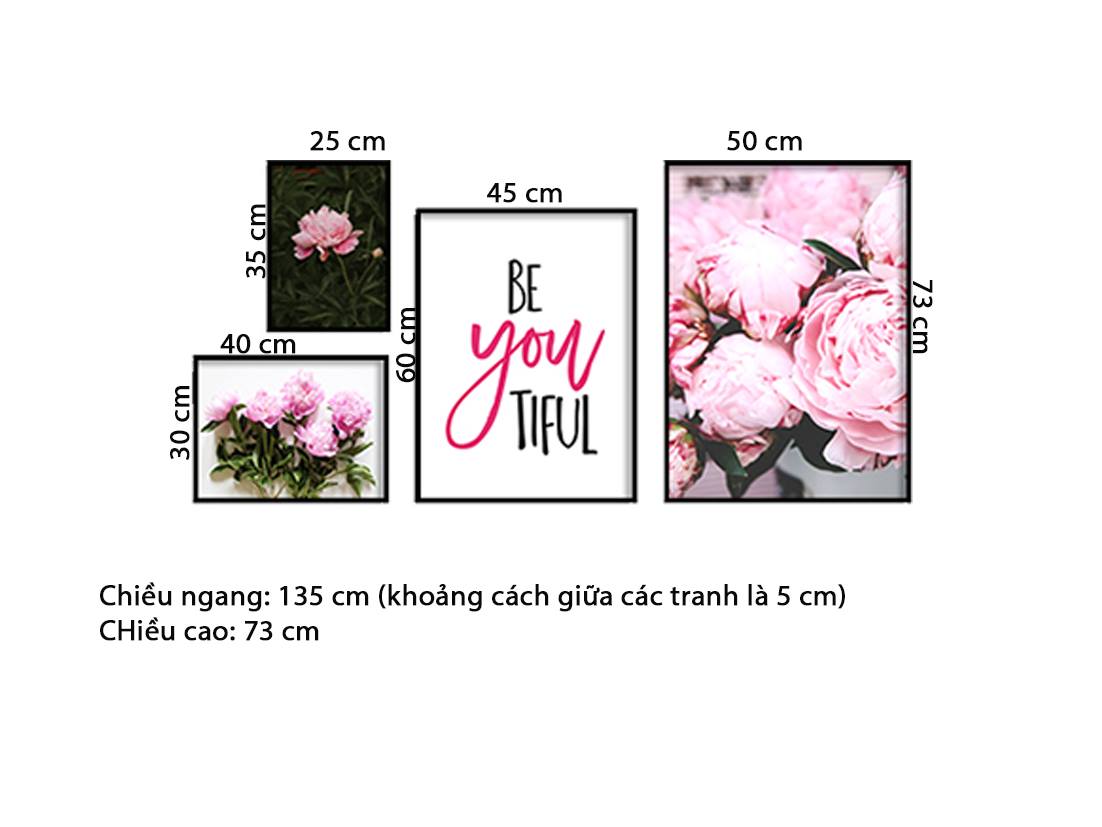 Bộ 4 Tranh Hoa Hồng Và Quotes Be You Tiful - HD838