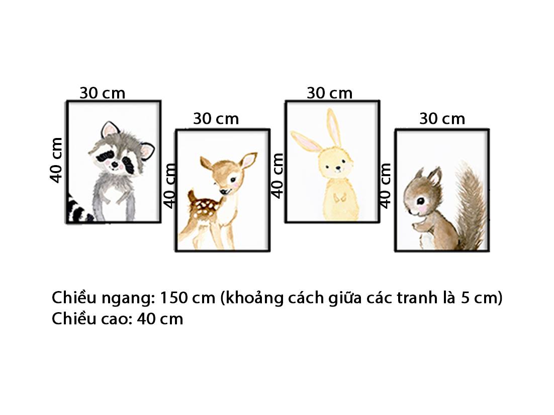 Bộ 4 Tranh Những Con Thú Dễ Thương - HD530