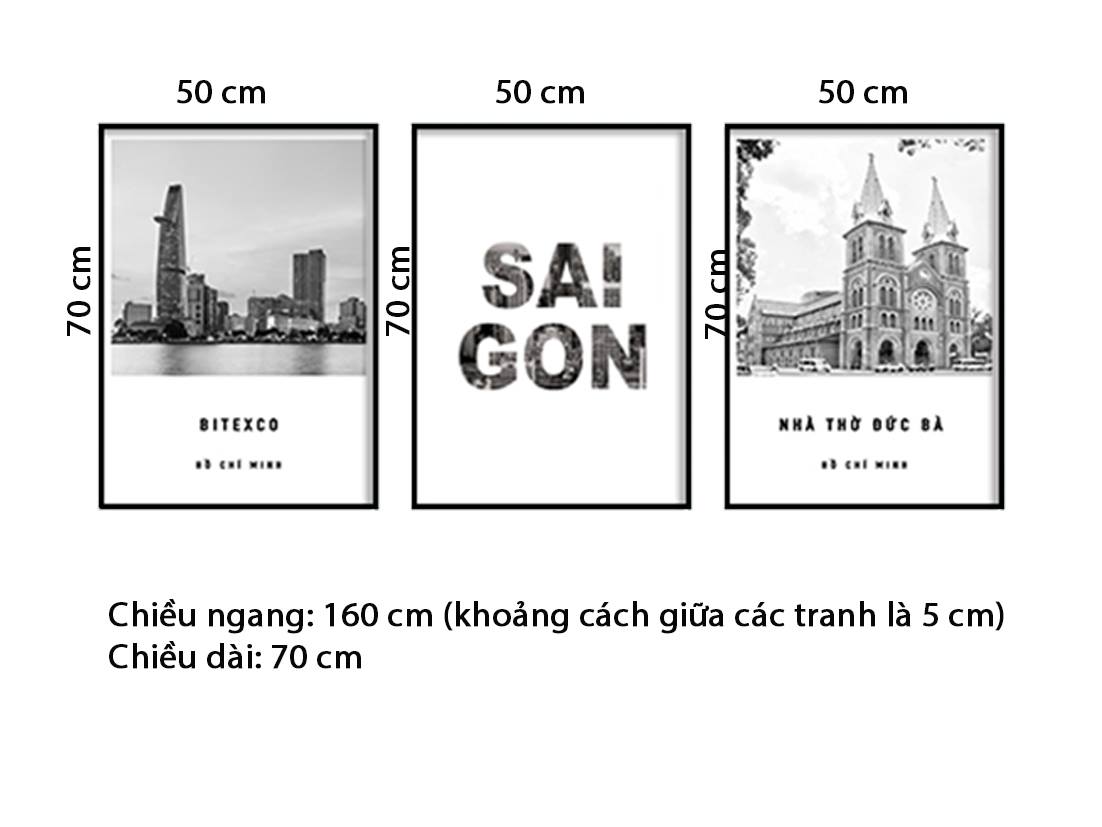 Bộ 3 Tranh Khung Cảnh Sài Gòn Và Quotes - HD844