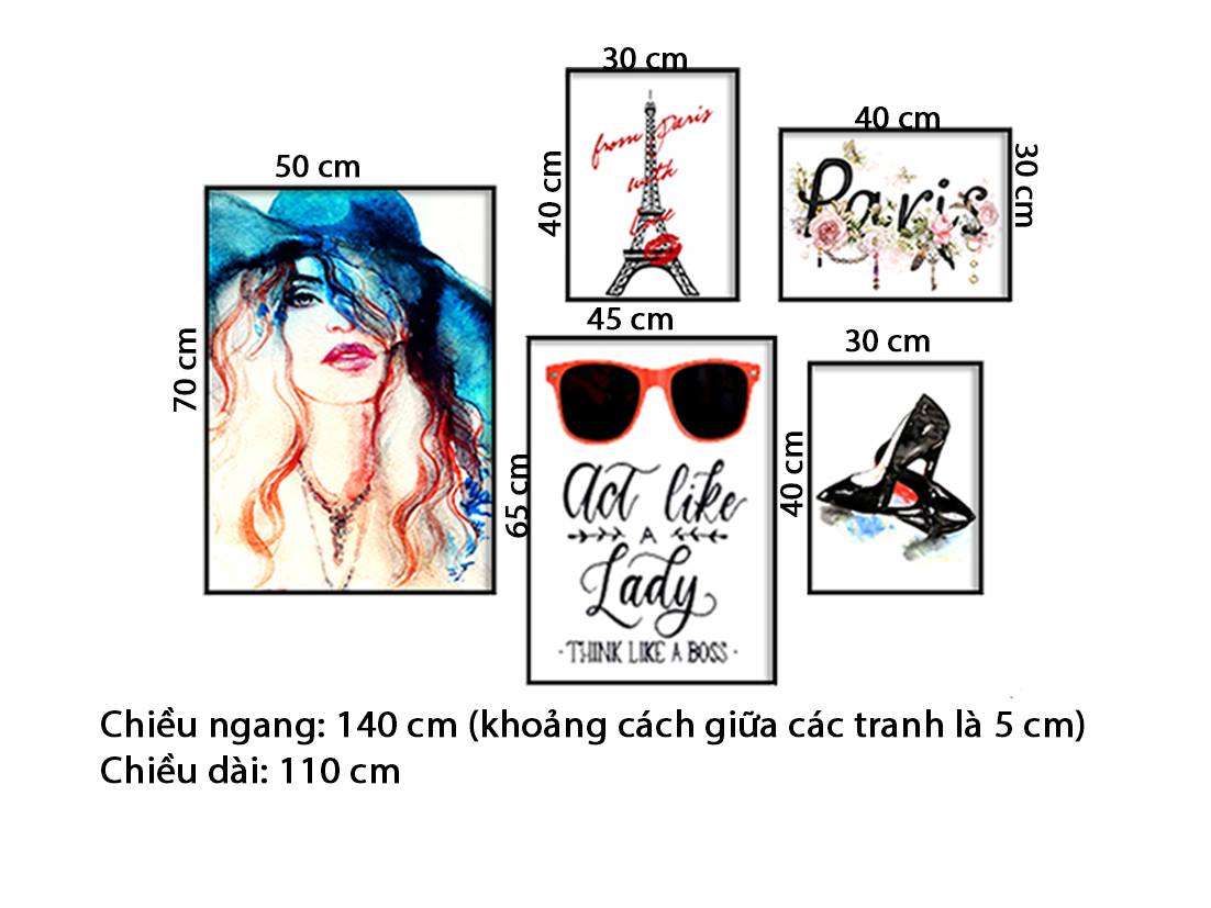 Bộ 5 Tranh Paris Thời Thượng, Cô Gái Cá Tính Và Quotes - HD848