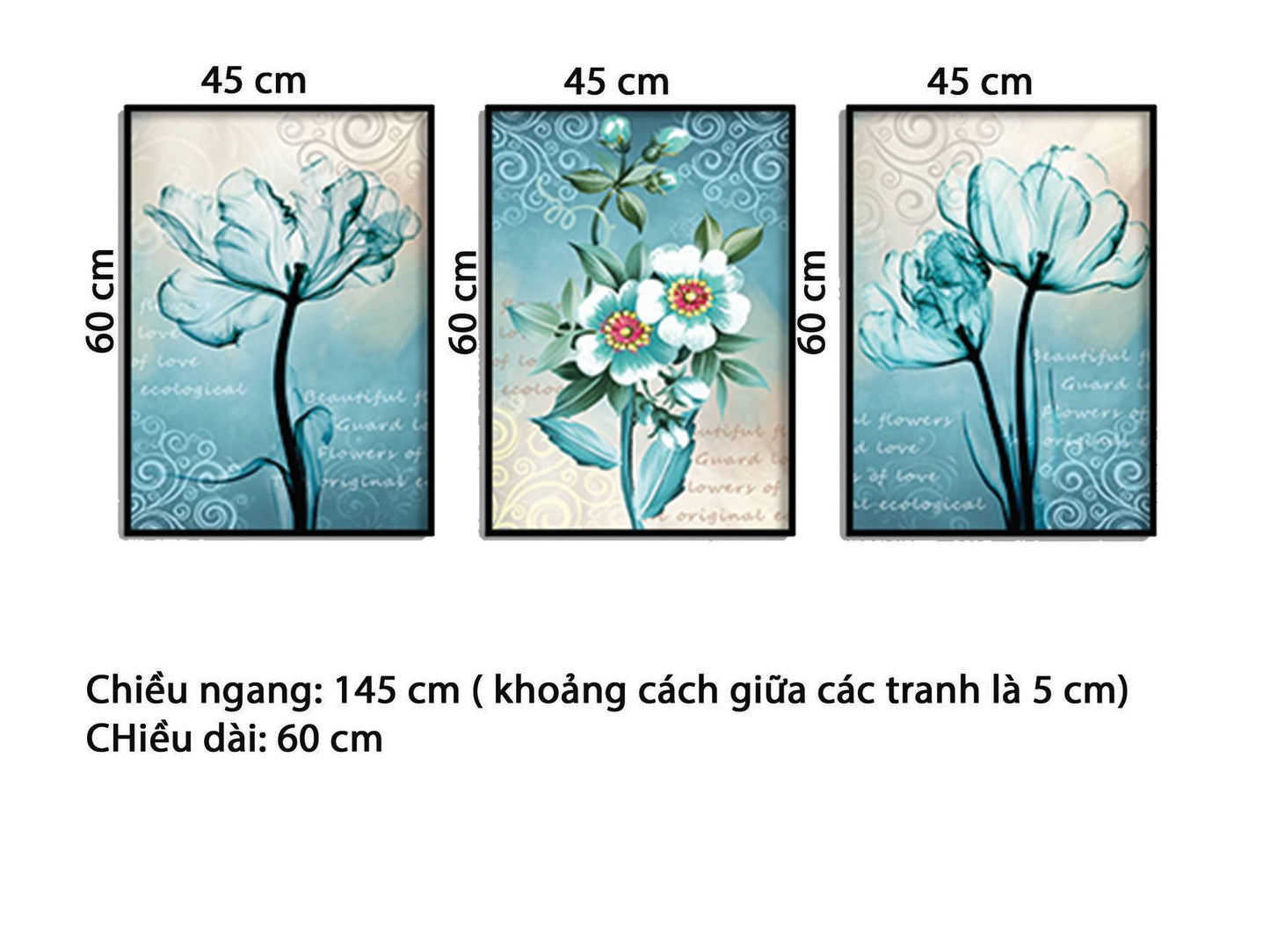 Bộ 3 Tranh Bông Hoa Xanh - HD857