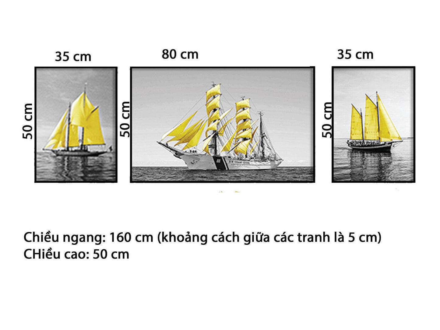 Bộ 3 Tranh Thuyền Buồm Lộng Gió - HD856