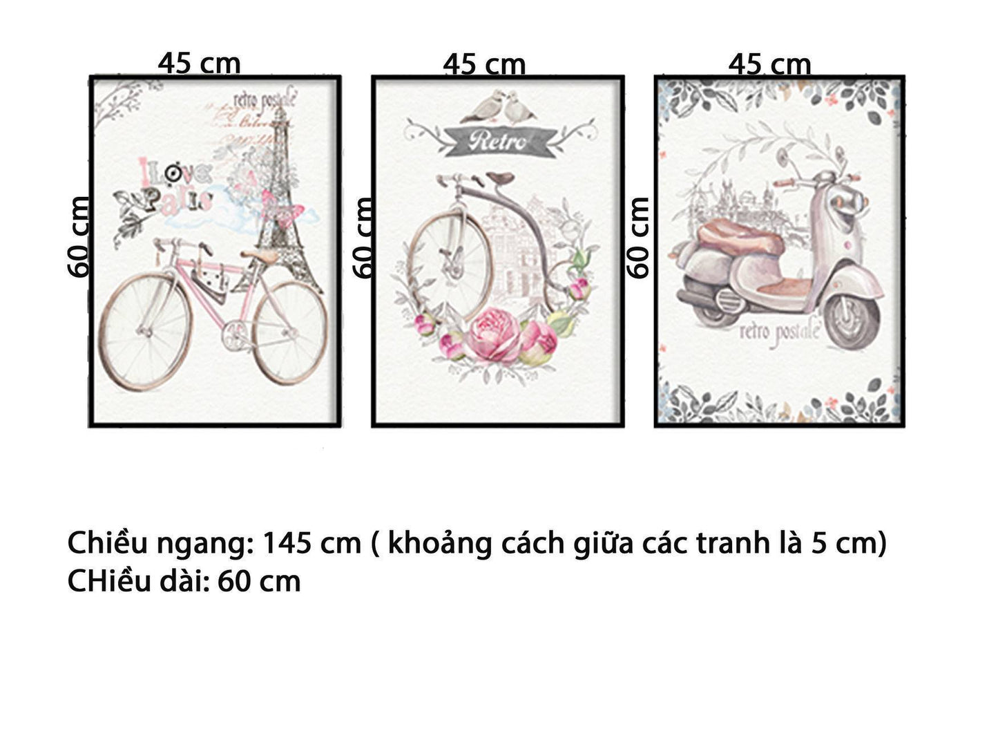 Bộ 3 Tranh Những Chiếc Xe Và Tháp Eiffel - HD858