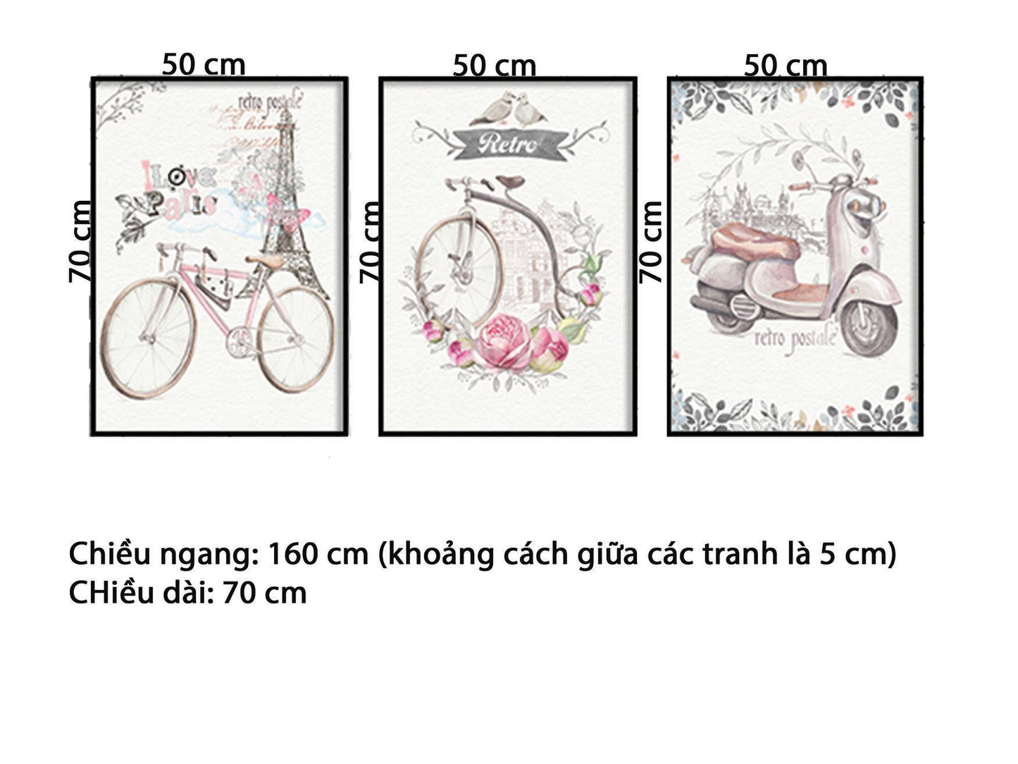 Bộ 3 Tranh Những Chiếc Xe Và Tháp Eiffel - HD858