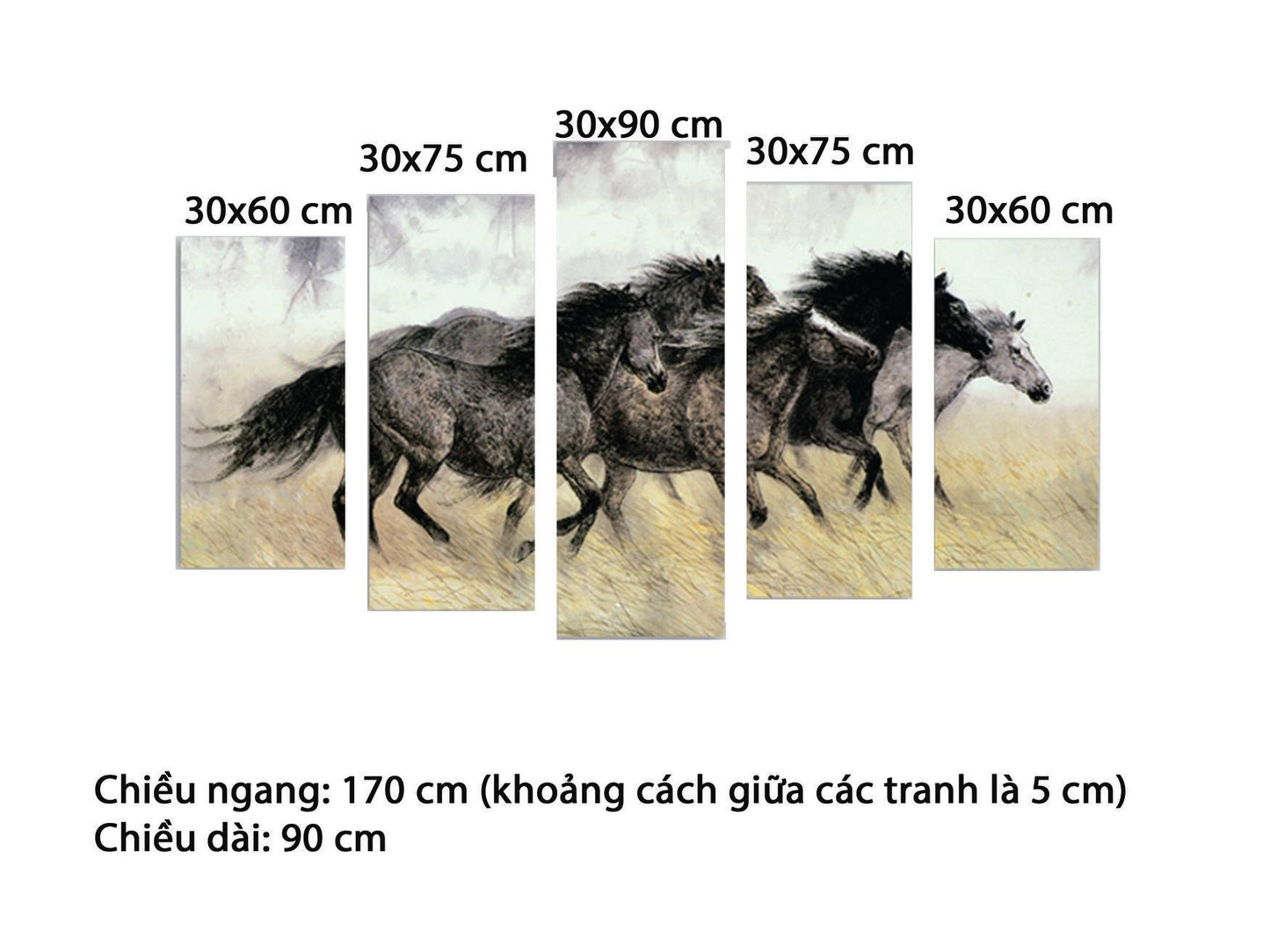 Bộ 5 Tranh Đàn Ngựa Phi - HD865