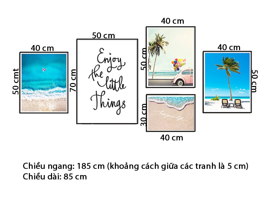 Bộ 5 Tranh Biển Xanh Và Quotes Enjoy The Little Things - HD845
