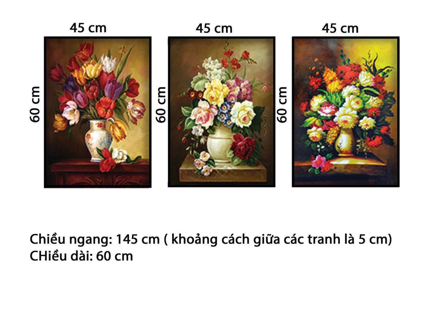 Bộ 3 Tranh 3 Bình Hoa Khoe Sắc - HD873