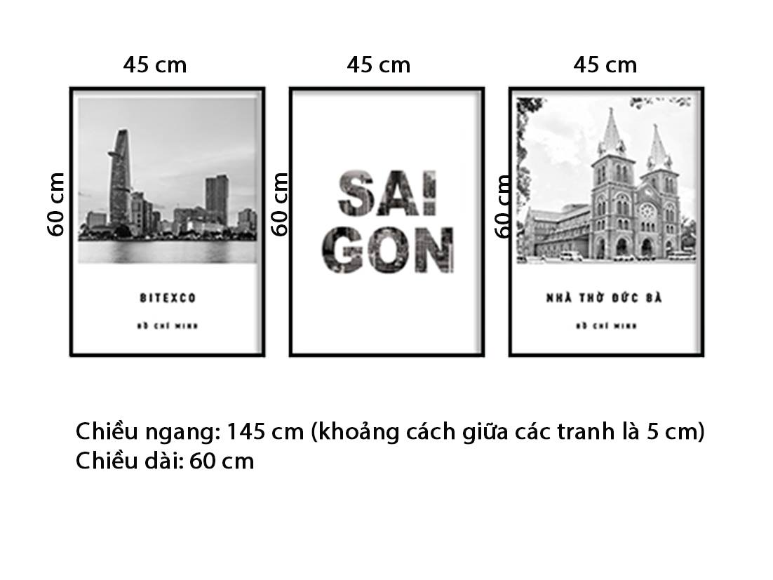 Bộ 3 Tranh Khung Cảnh Sài Gòn Và Quotes - HD844