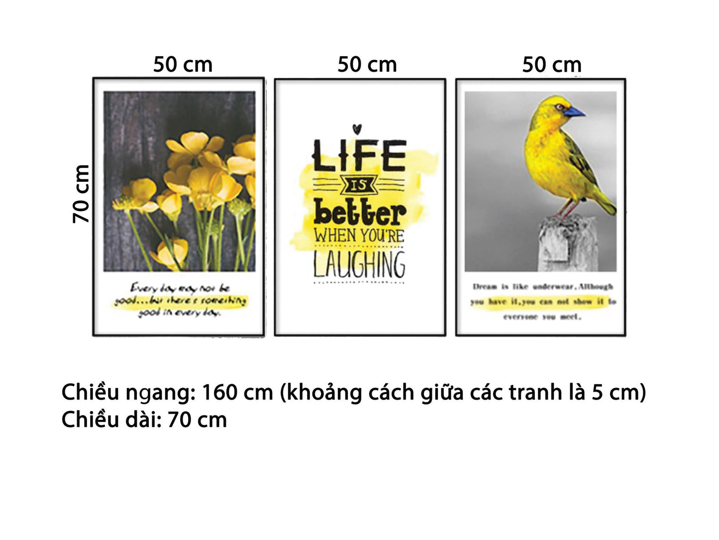 Bộ 3 Tranh Nhánh Hoa, Chú Chim Và Quotes - HD915