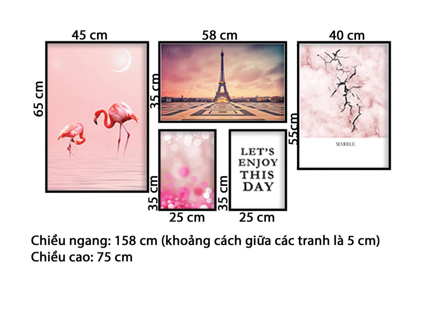 Bộ 5 Tranh Hoa, Hồng Hạc, Tháp Eiffel Và Quotes - HD881