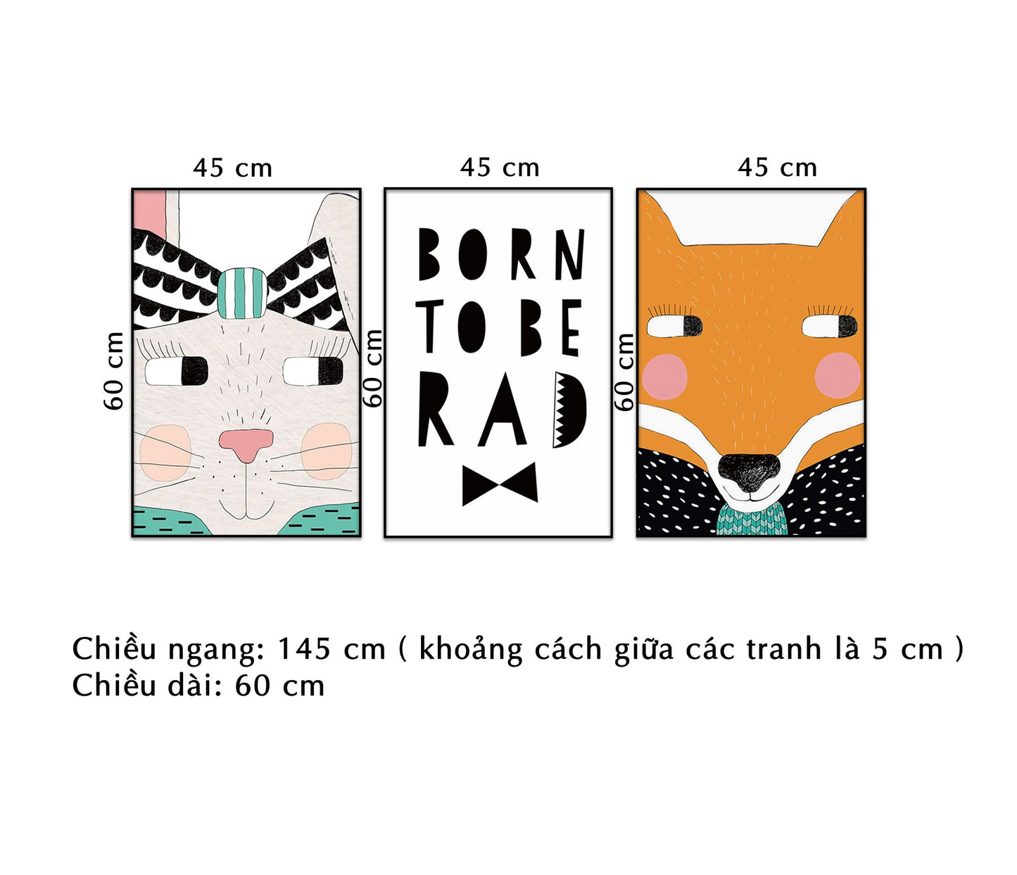 Bộ 3 Tranh Con Thú Đáng Yêu Và Quotes - NT008