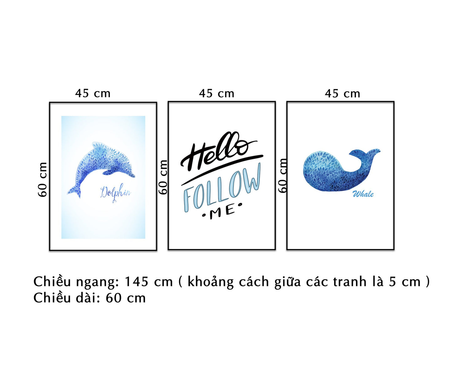 Bộ 3 Tranh Cá Heo Và Quotes - NT051