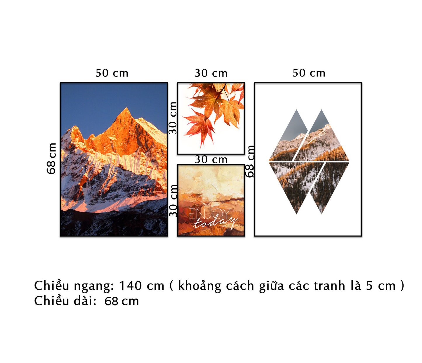 Bộ 4 Tranh Núi Rừng Và Nhành Lá Mùa Thu - NT027