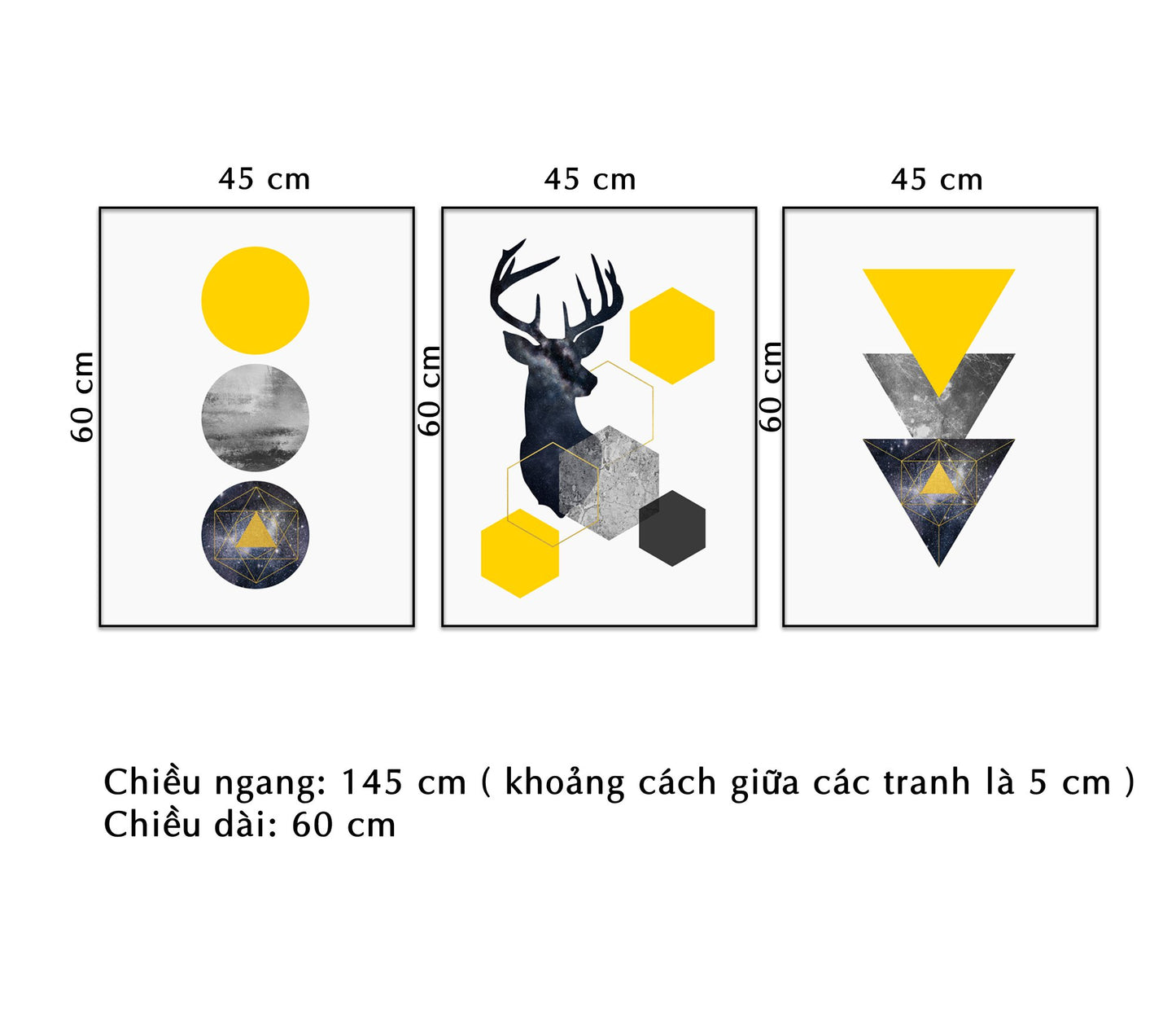 Bộ 3 Tranh Hươu Và Hình Học - NT021