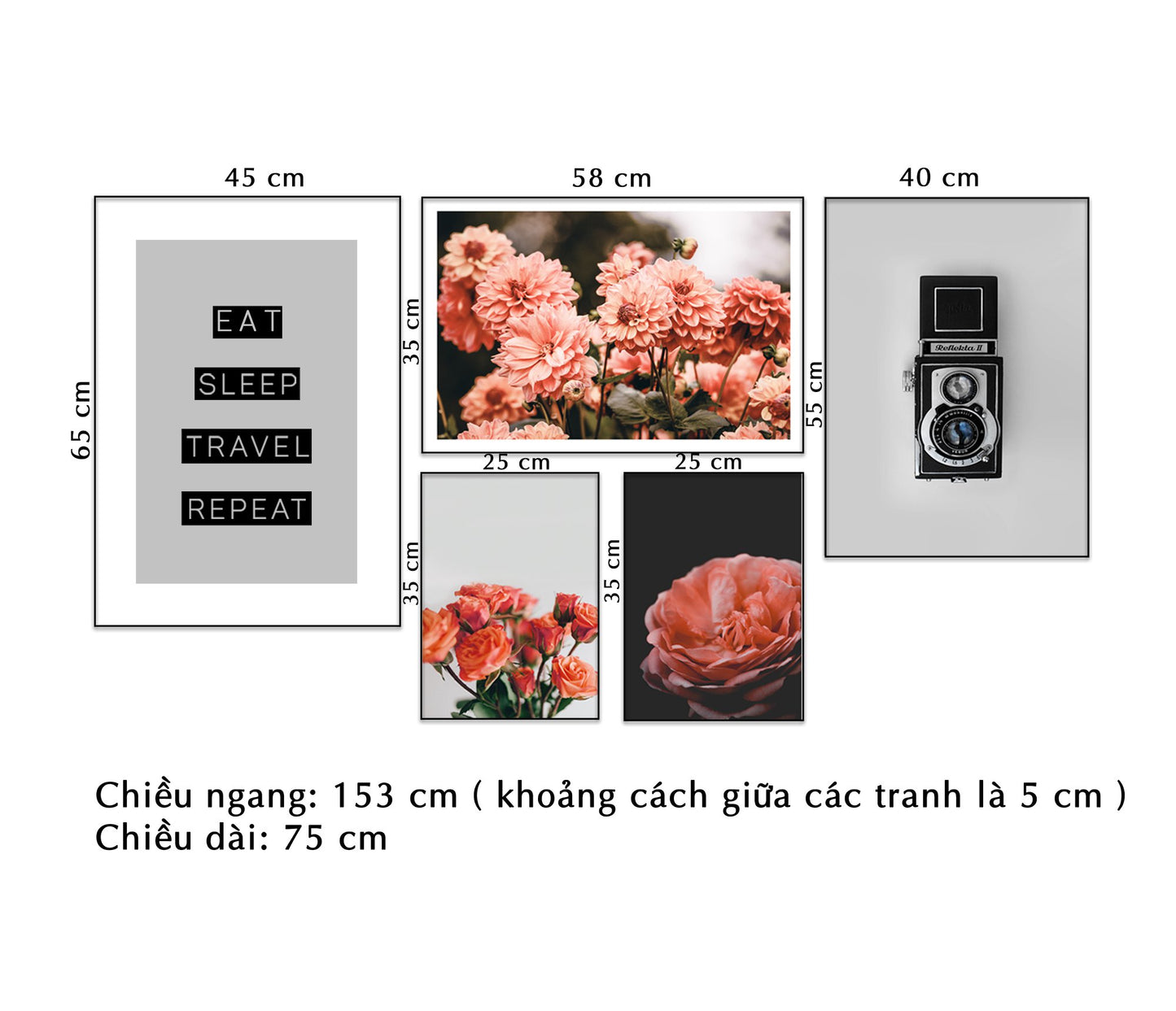 Bộ 5 Tranh Hoa Nở Và Quotes - NT031