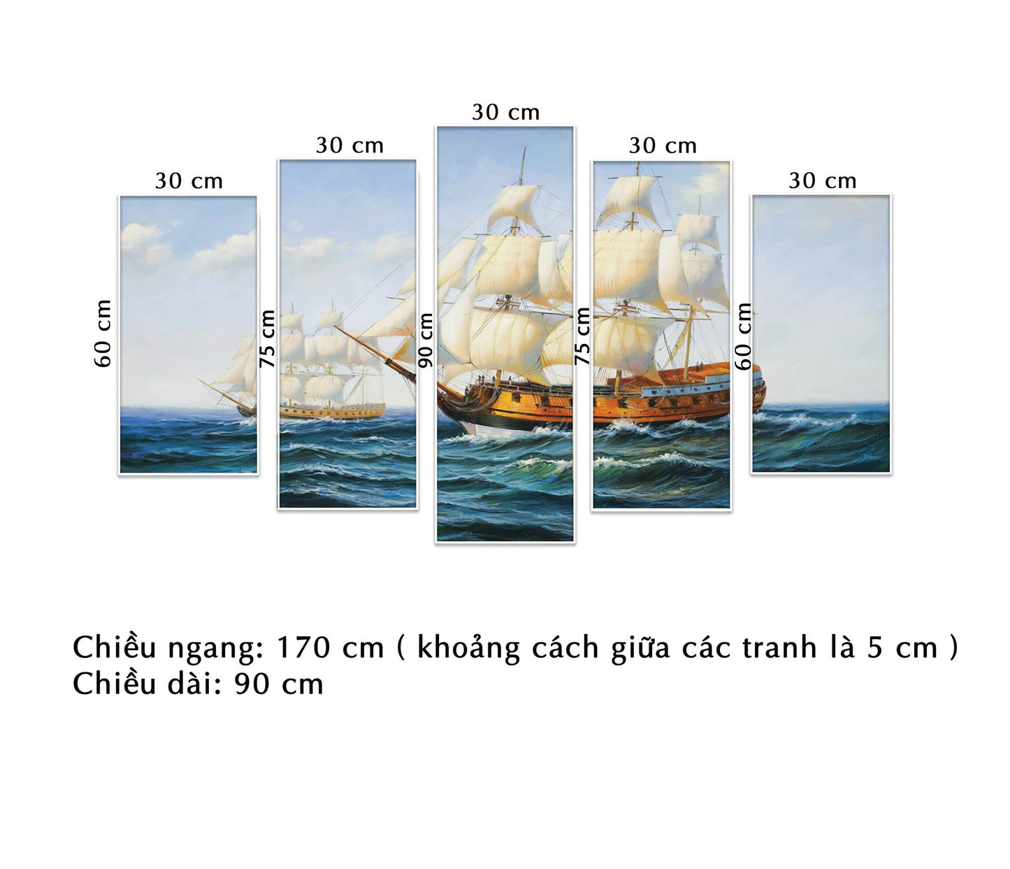 Bộ 5 Tranh Cánh Buồm Ra Khơi - NT050
