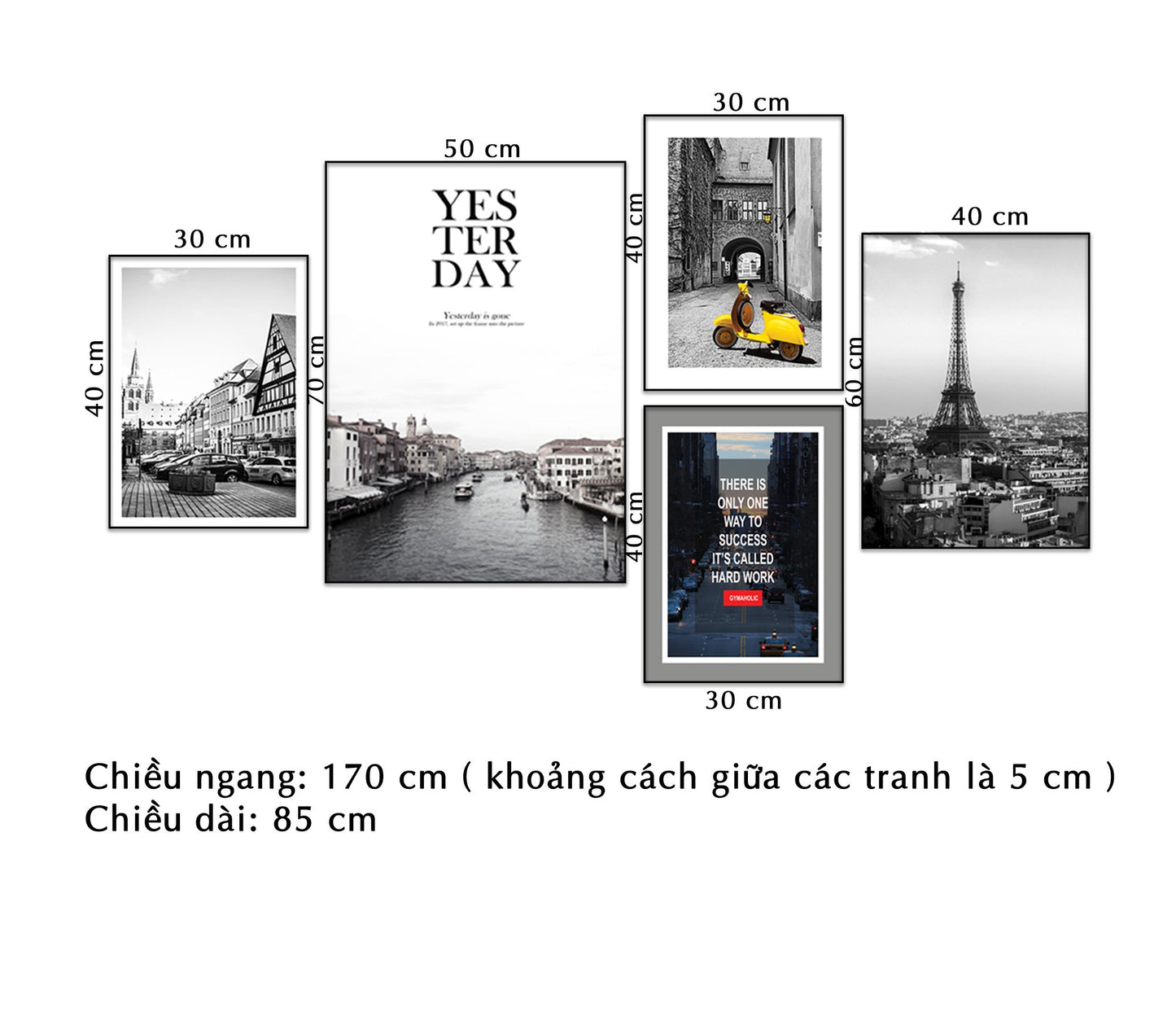 Bộ 5 Tranh Tháp Eiffel Và Khu Phố - NT059