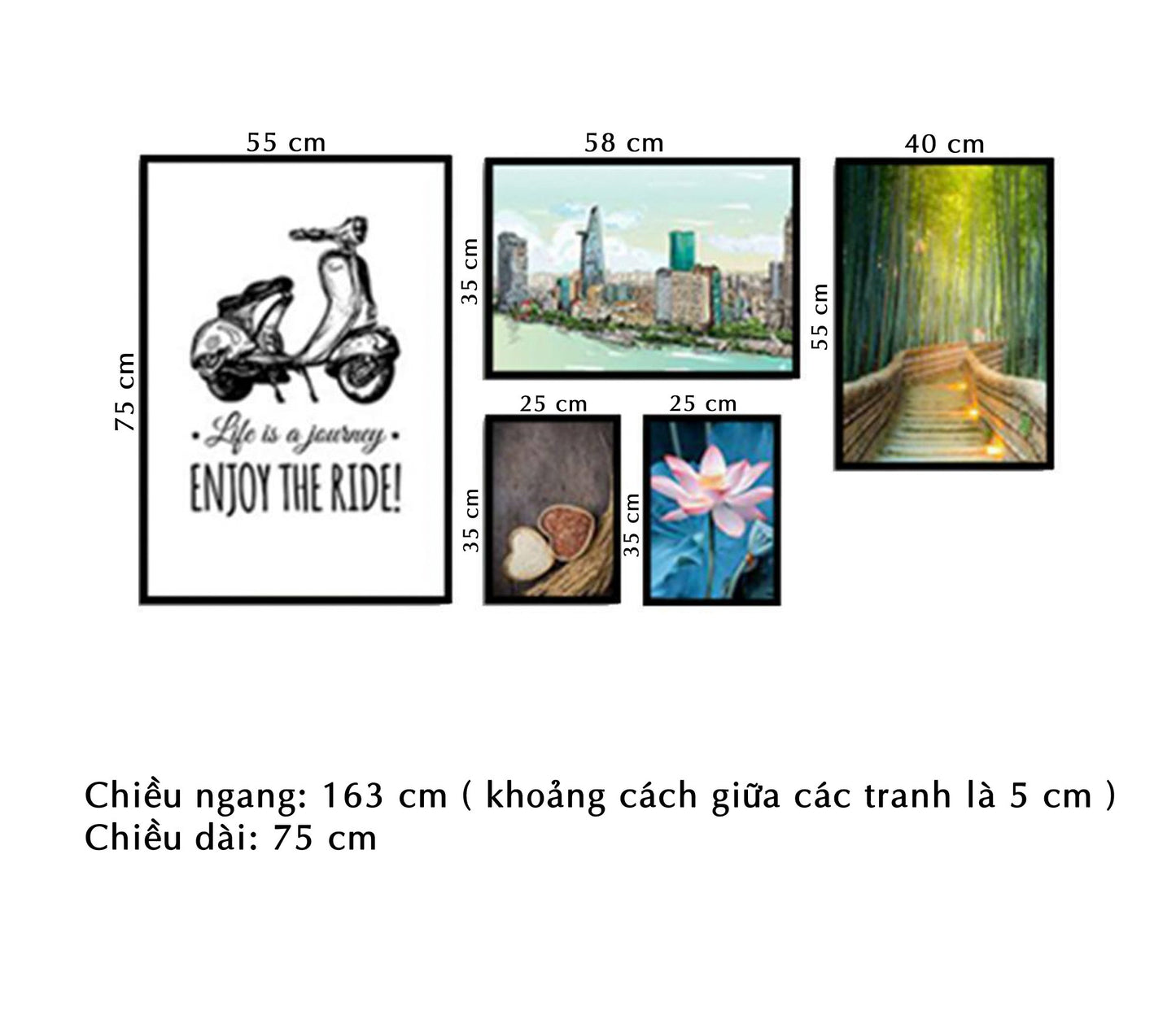 Bộ 5 Tranh Thành Phố, Khu Rừng, Hoa Súng Và Quotes - HD105
