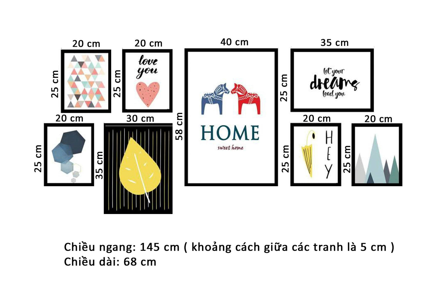 Bộ 8 Tranh Ngựa, Lá Cây Và Quotes - HD038