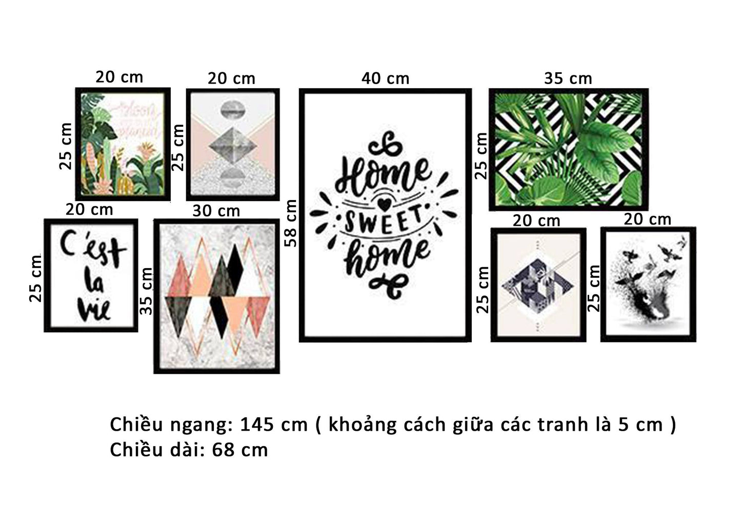 Bộ 8 Tranh Lá Cây, Hình Học Và Quotes - HD024