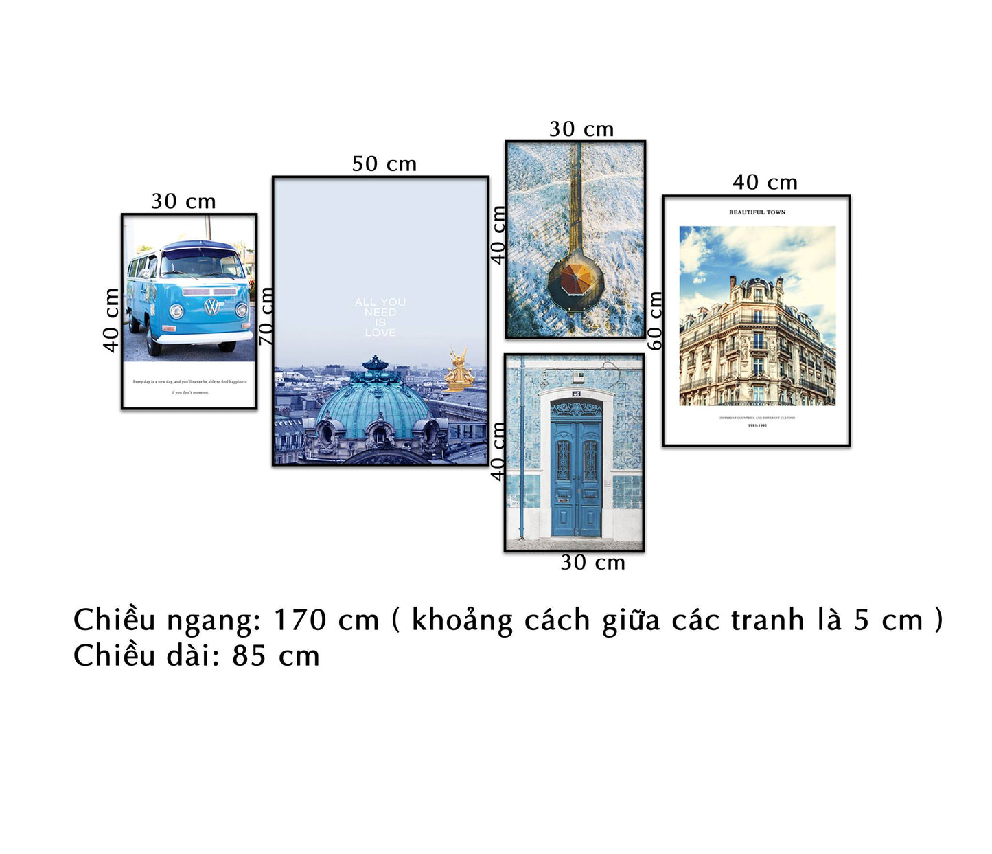 Bộ 5 Tranh Chiếc Xe, Khung Cửa Sổ Và Thành Phố Sắc Xanh - NT139