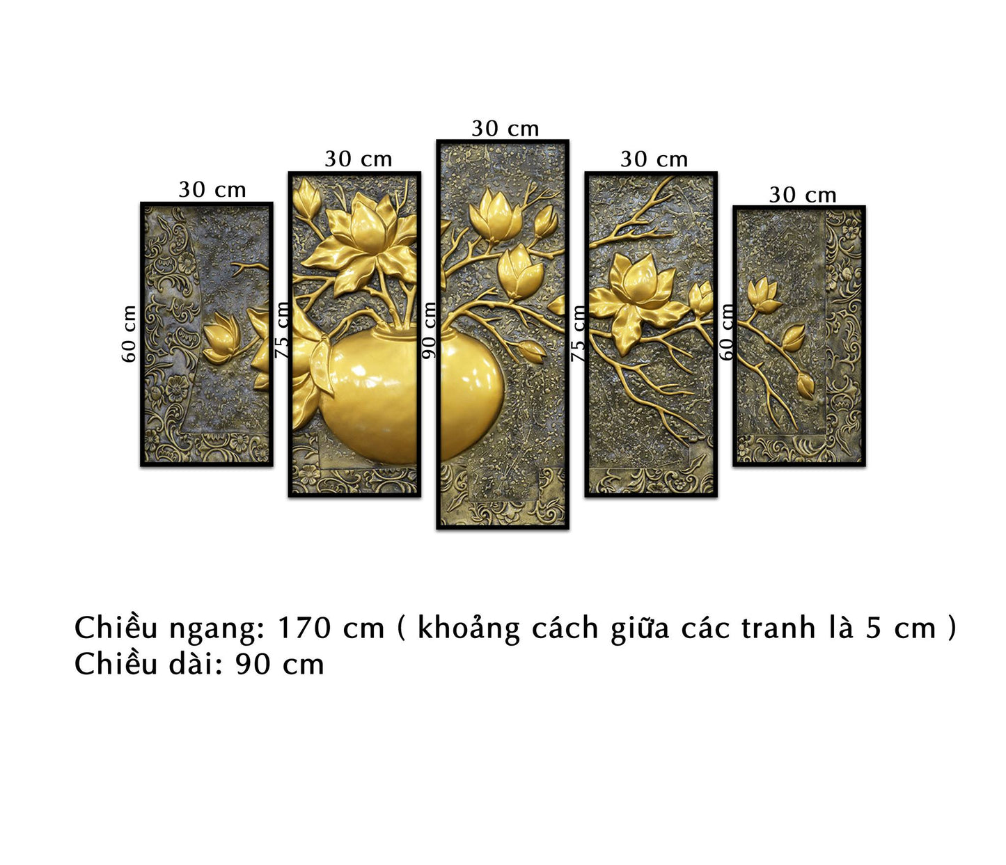 Bộ 5 Tranh Hoa Sen Vàng - NT178