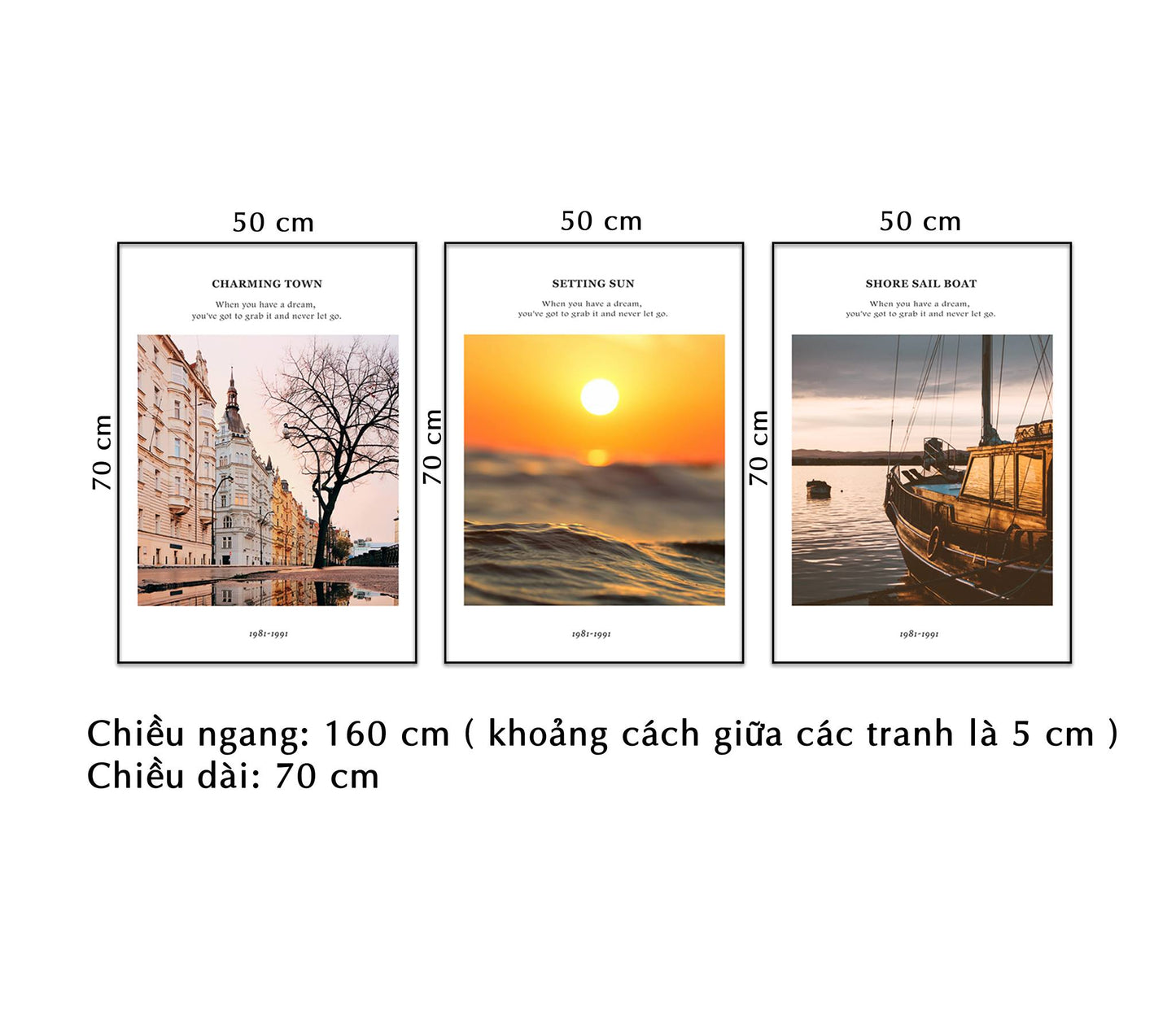 Bộ 3 Tranh Hoàng Hôn Trên Biển Và Khu Phố Thị - NT087