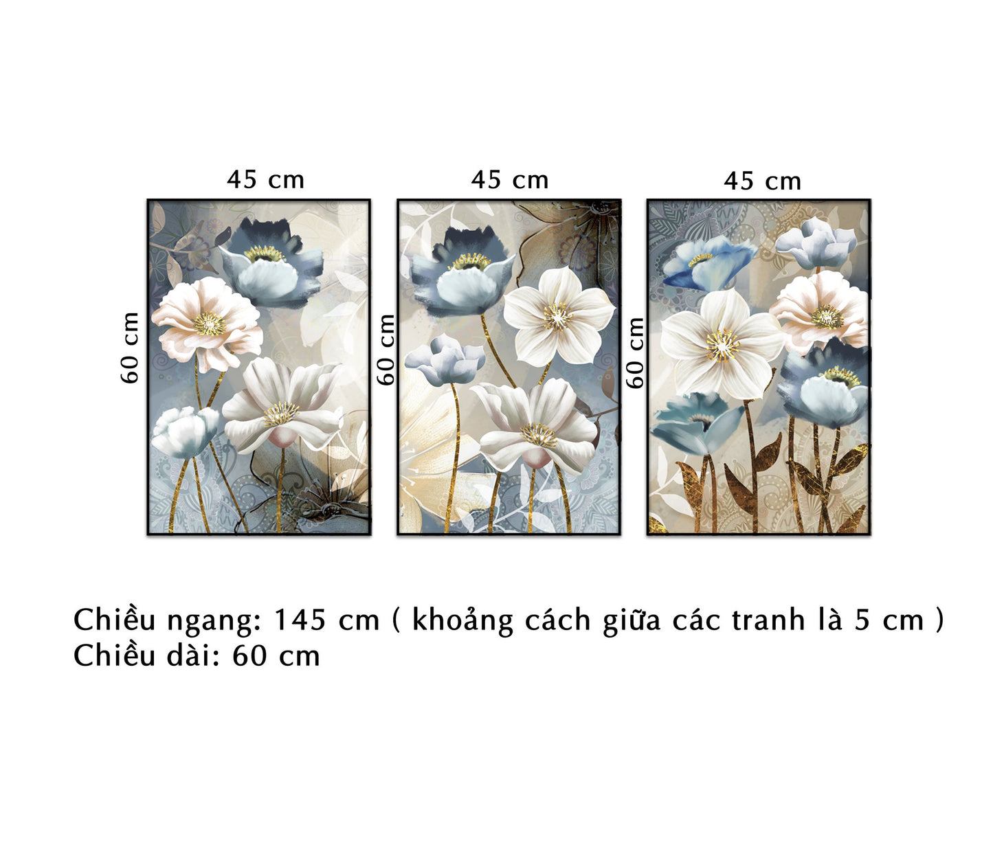Bộ 3 Tranh Hoa Nhẹ Nhàng - HD747