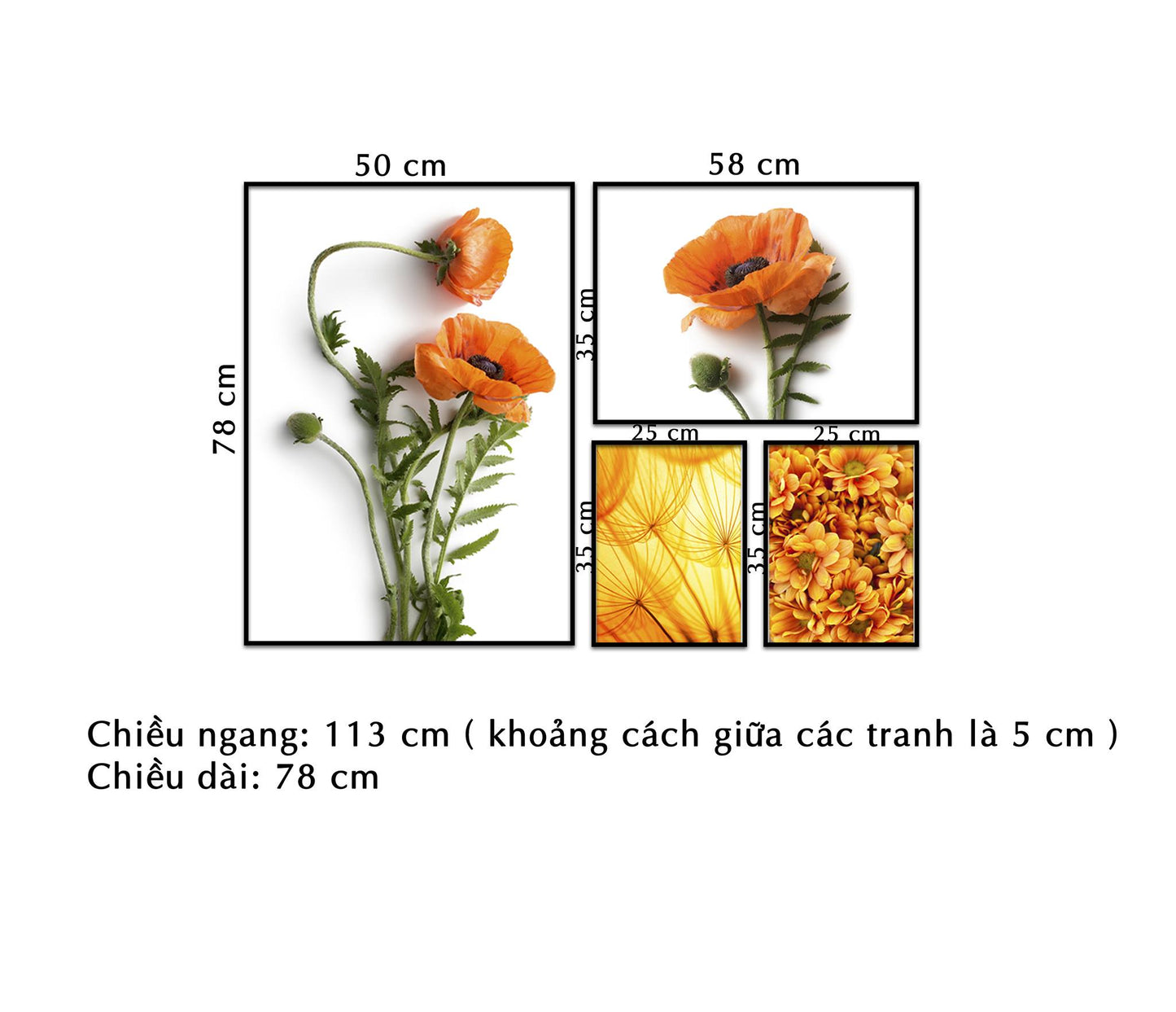 Bộ 4 Tranh Hoa Sắc Cam - NT176
