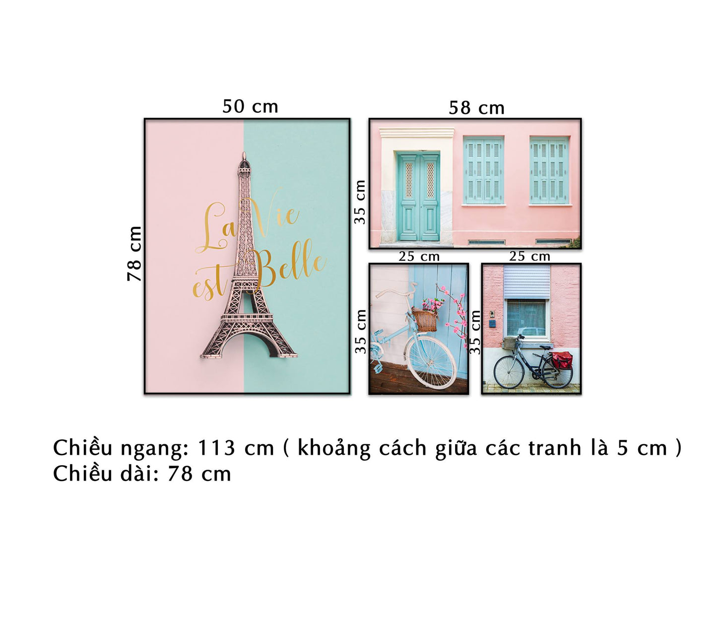 Bộ 4 Tranh Eiffel Mộng Mơ Và Những Khung Cửa Sổ - NT203