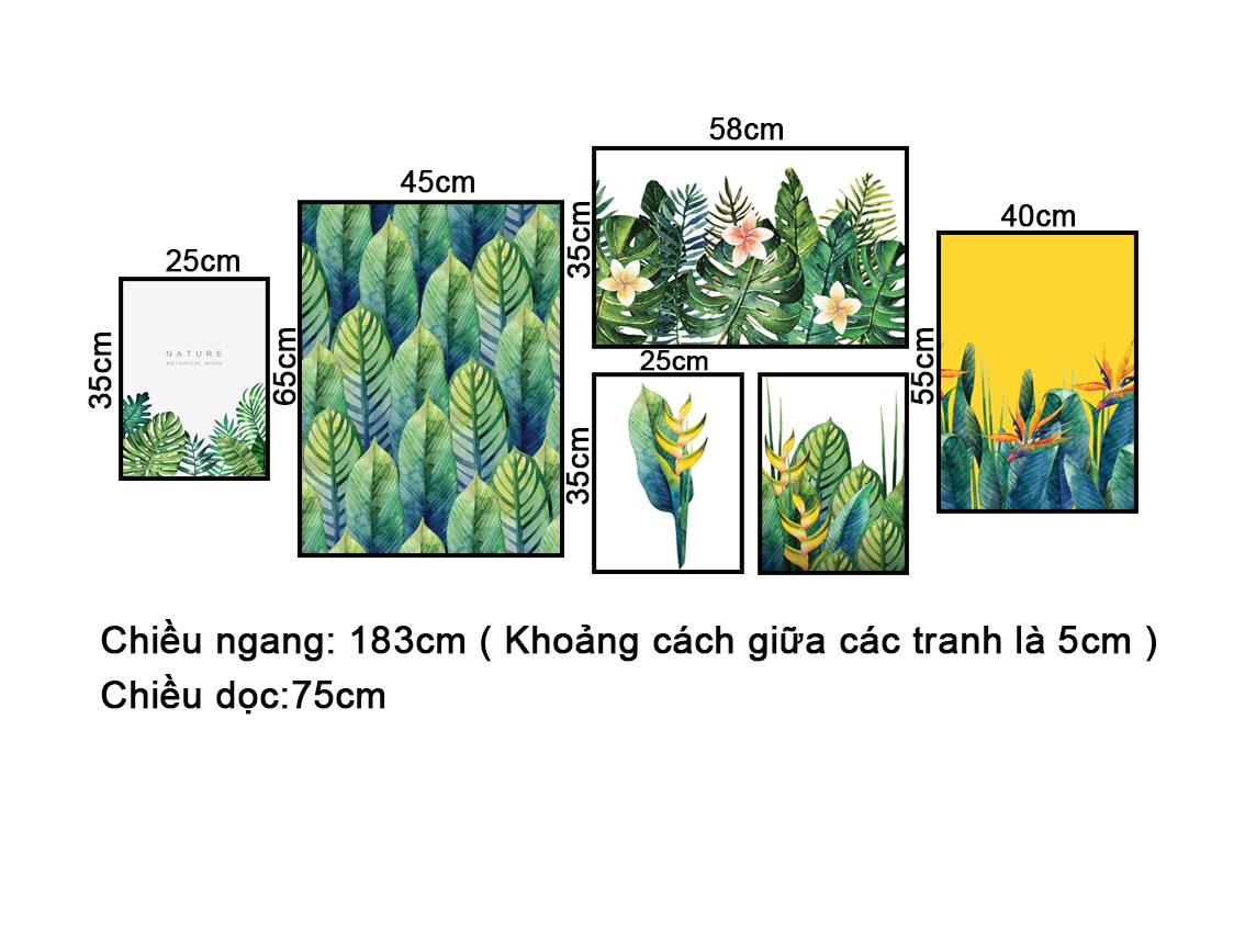 Bộ 6 Tranh Lá Hoa Rực Rỡ - NT201