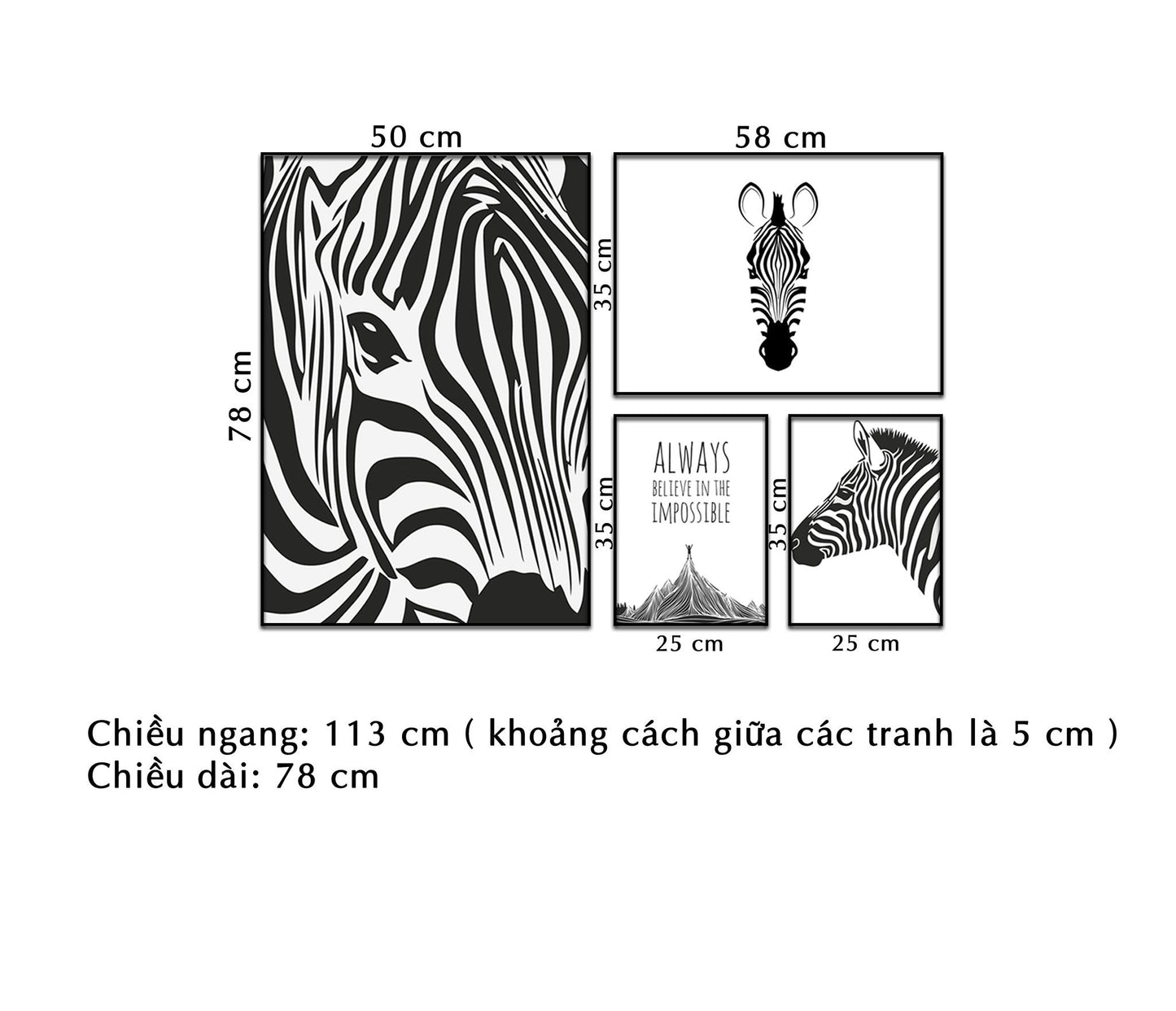 Bộ 4 Tranh Ngựa Vằn - NT191
