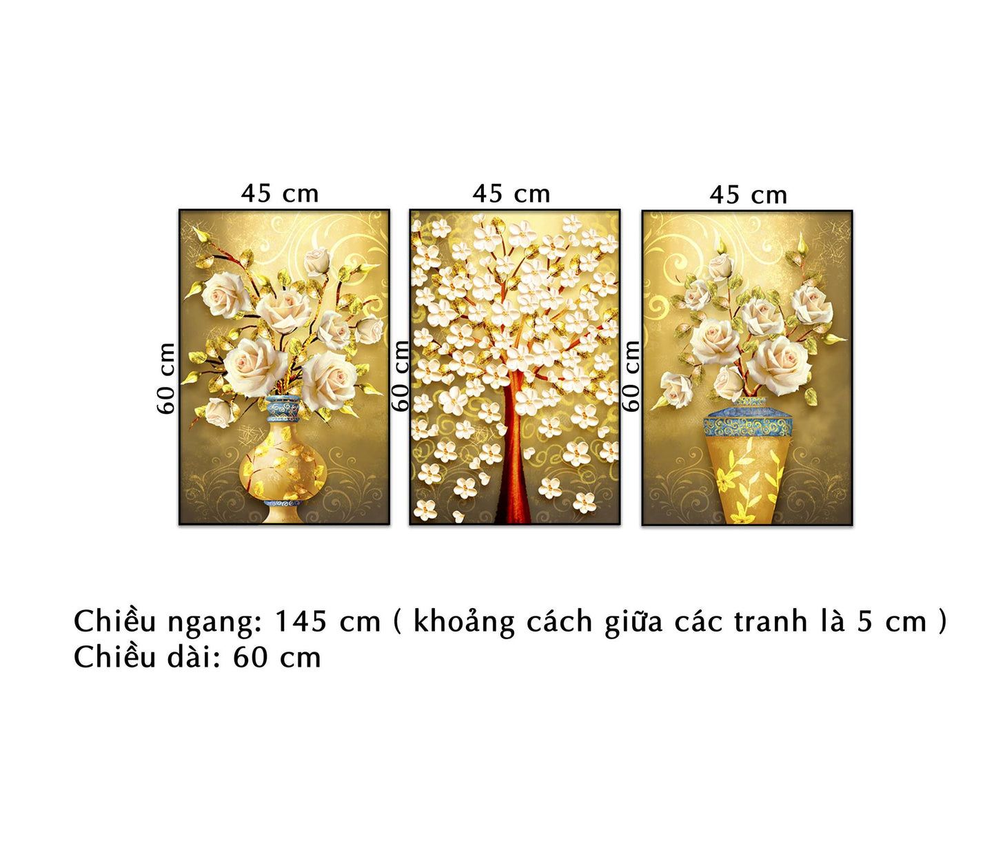 Bộ 3 Tranh Hoa Sắc Trắng Nhẹ Nhàng - NT163
