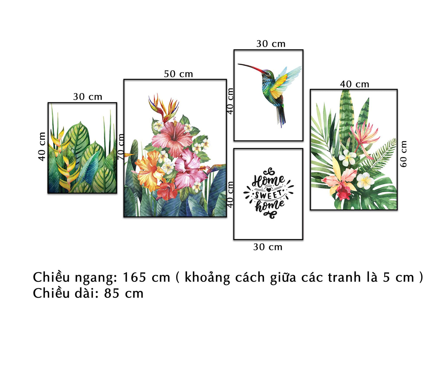 Bộ 5 Tranh Chú Chim Và Hoa Lá Rực Rỡ - NT195