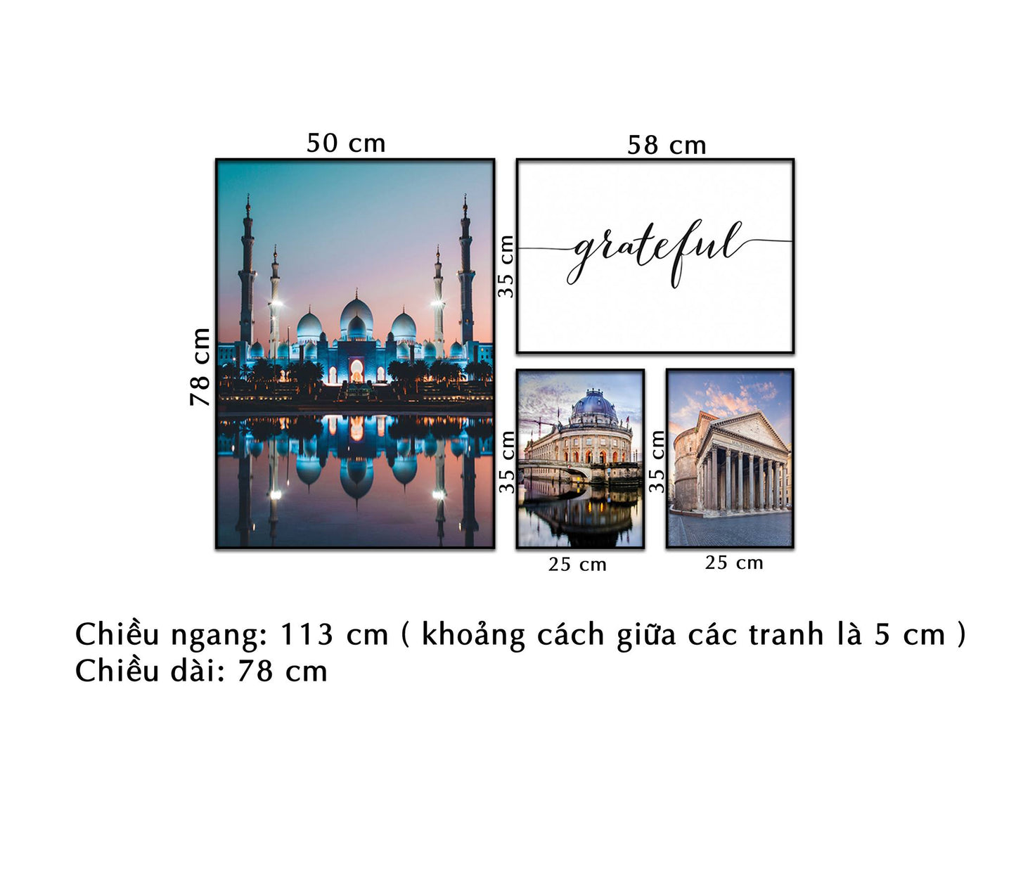 Bộ 4 Tranh Kiến Trúc Trời Tây Và Quotes - NT218