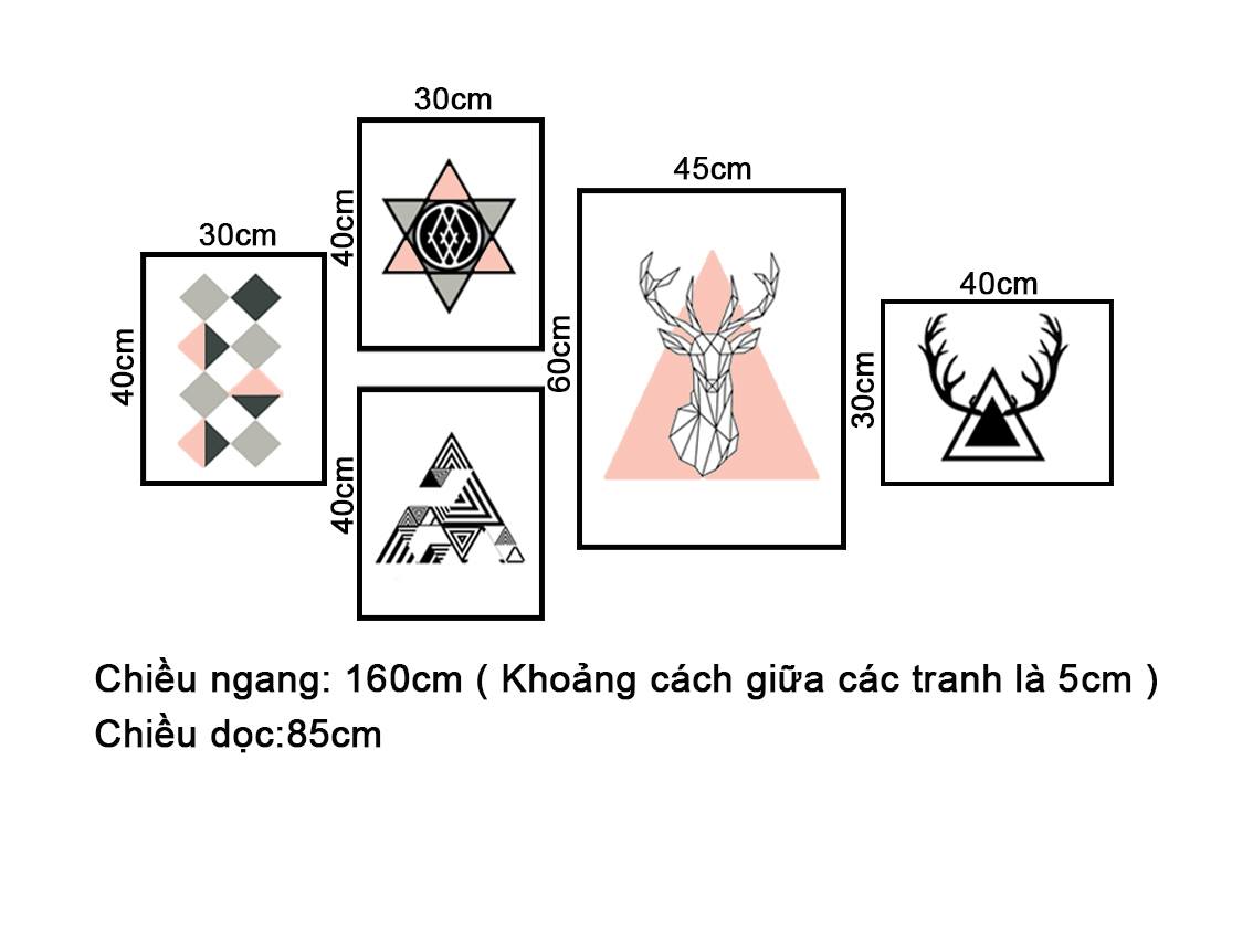 Bộ 5 Tranh Hươu Và Hình Học Ấn Tượng - NT186