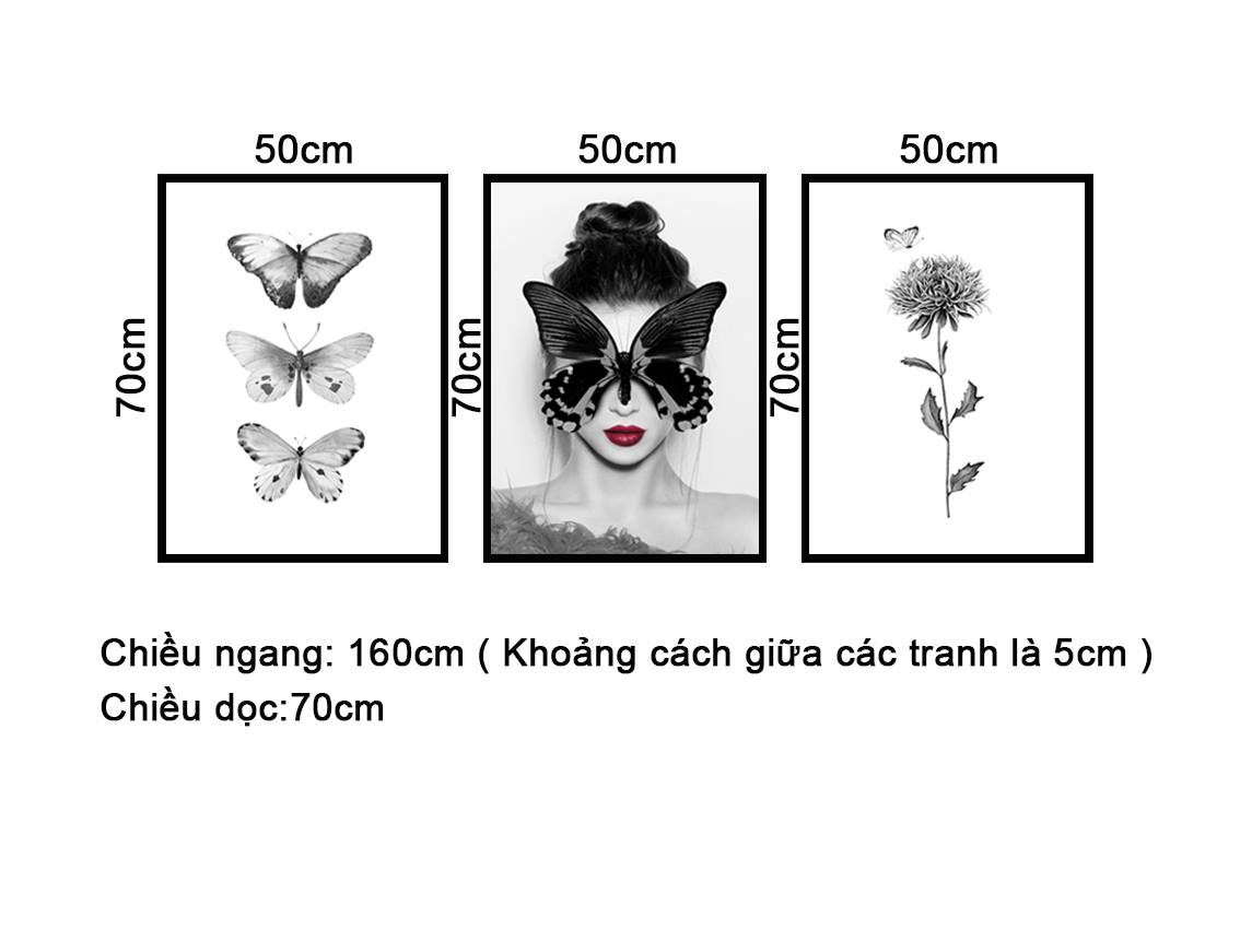 Bộ 3 Tranh Bướm Và Cô Gái - NT198