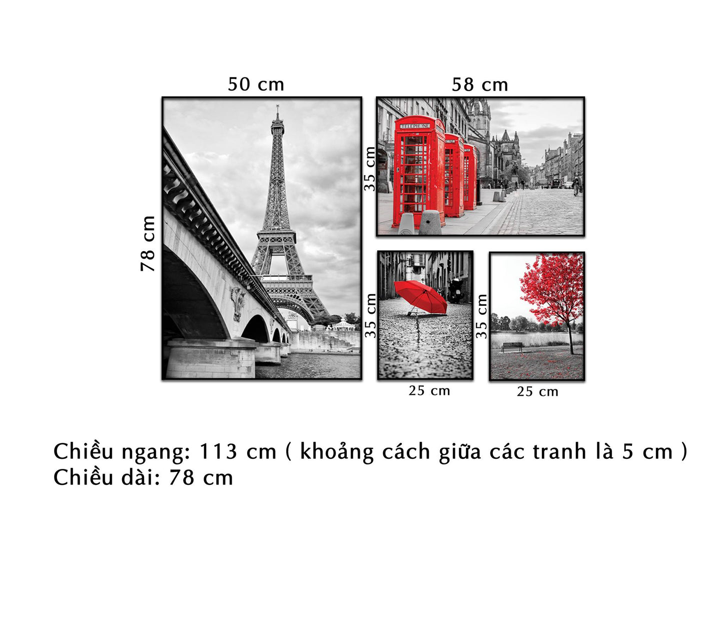 Bộ 4 Tranh Paris Cổ Điển Bên Khu Phố - NT199