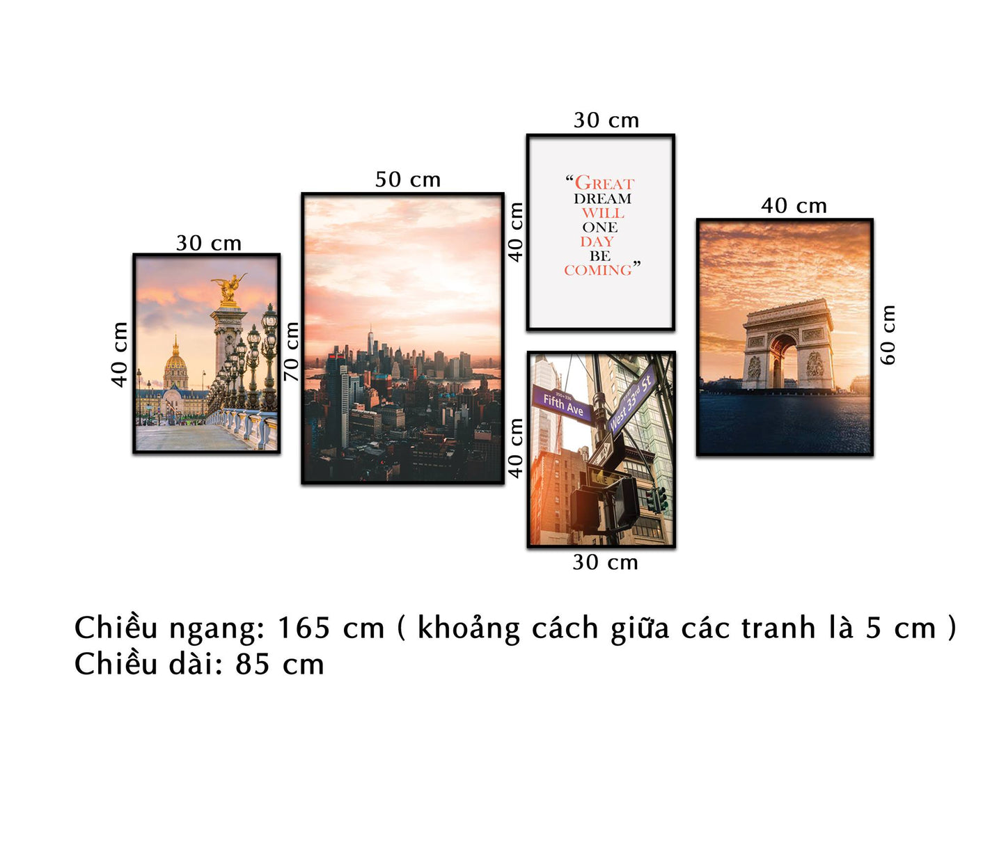 Bộ 5 Tranh Khải Hoàn Môn Trời Tây Và Quotes - NT220