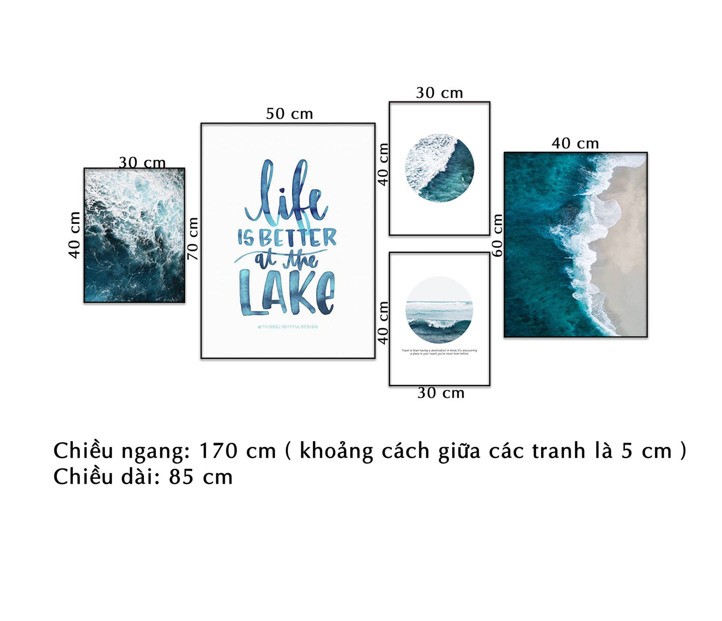 Bộ 5 Tranh Biển Xanh Và Quotes - NT183