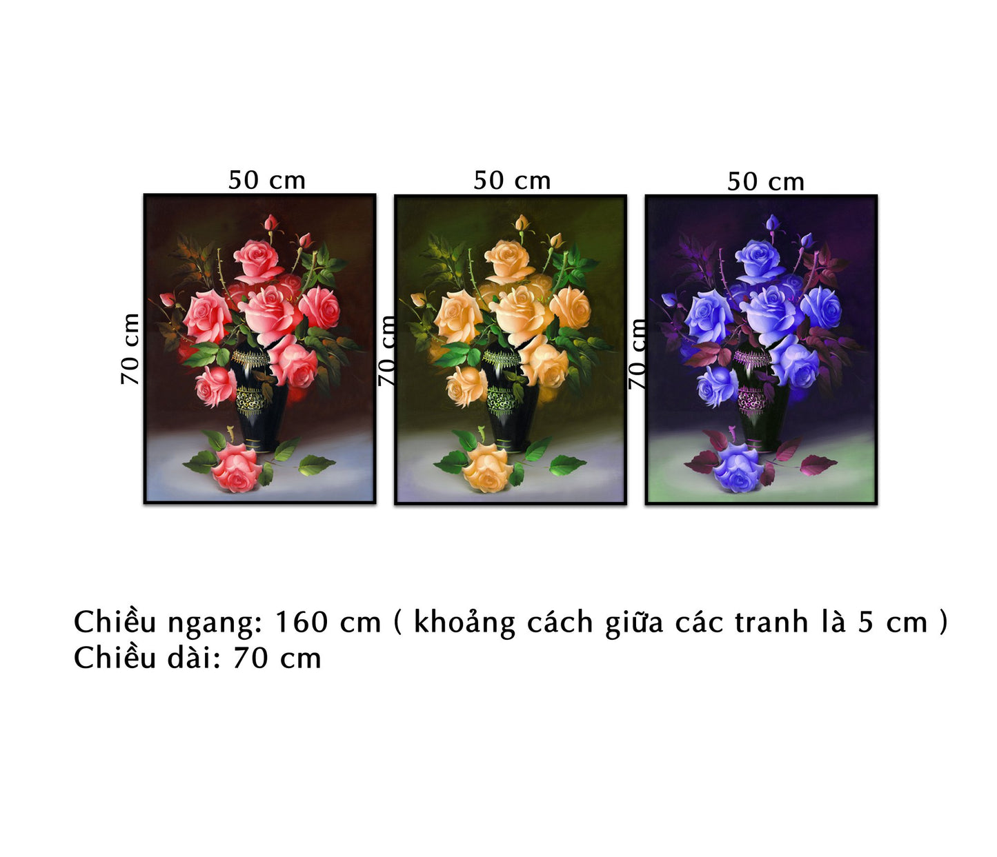 Bộ 3 Tranh Bình Hoa Hồng Tam Sắc - HD746