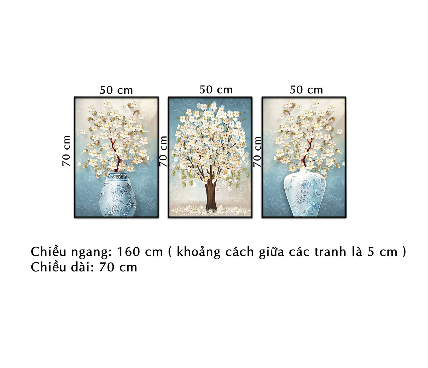 Bộ 3 Tranh Hoa Sắc Trắng Nhẹ Nhàng - NT242